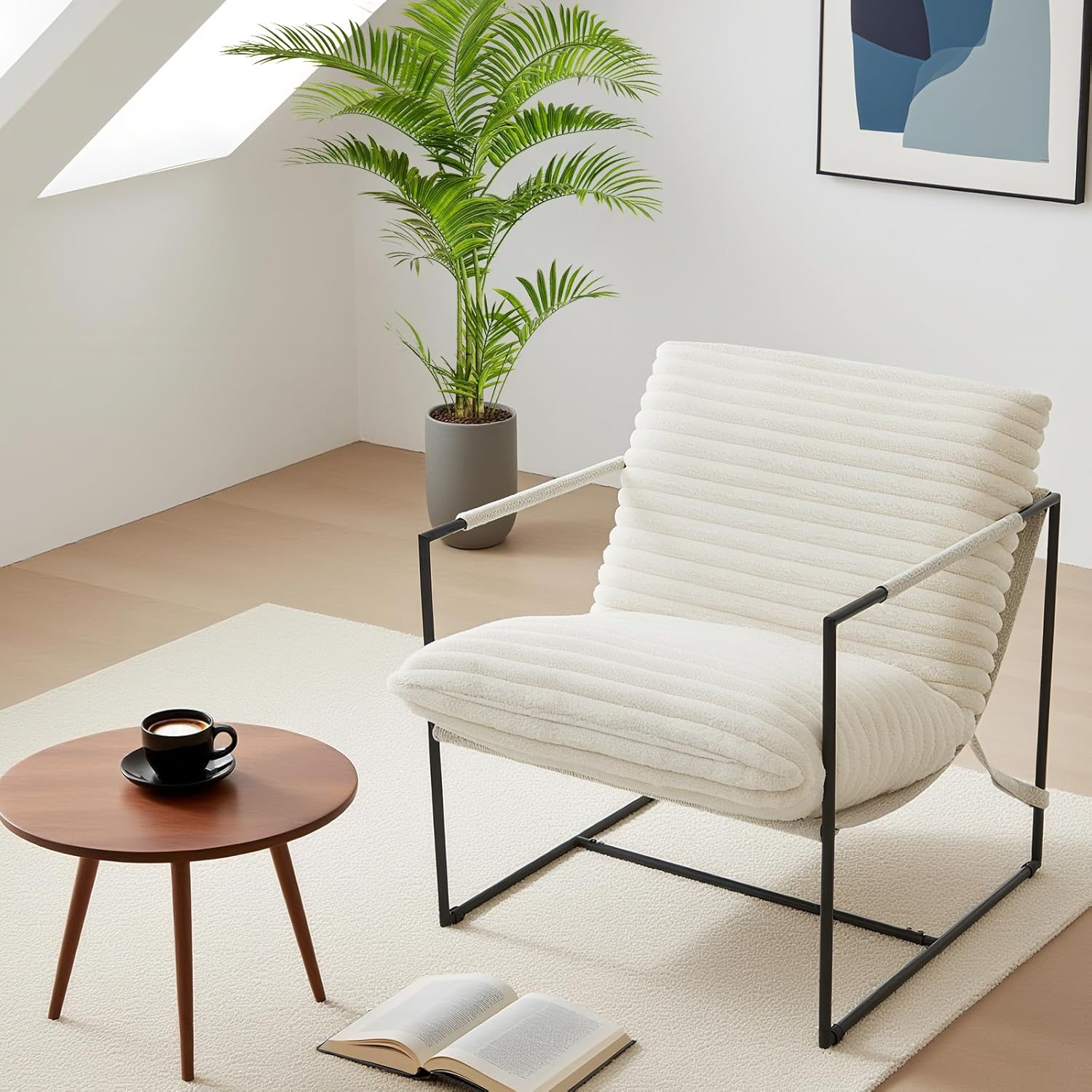 Sling Accent Chair for Living Room, Modern Metal Framed Cozy Armchair, Upholstered Living Room Chairs with Shredded Foam Cushioning, Lounge Chair for Bedroom, Living Room, Reading Room, Grey