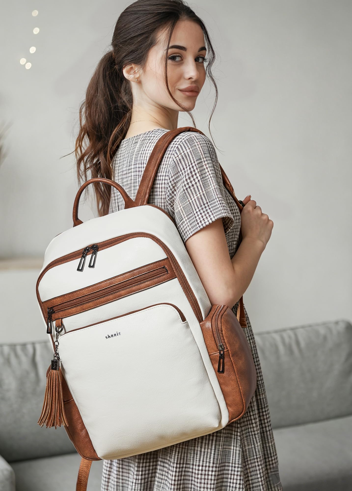 Shrrie Zaino per computer portatile per le donne si adatta al laptop da 16 pollici, zaini di designer per le donne con scomparto per computer per l'azienda