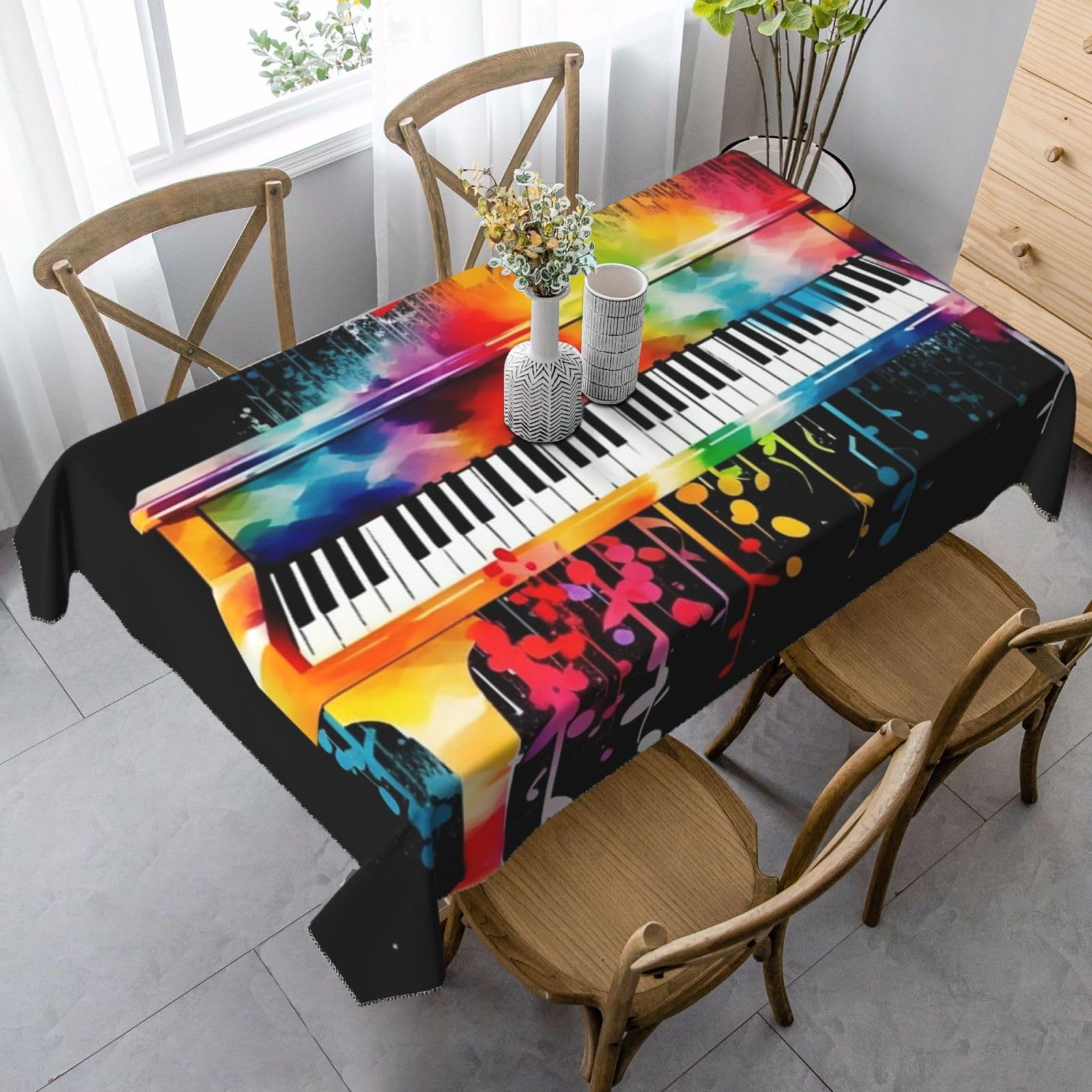 LPSRTWE Colorful Piano Keyboard Music Note Rectangle Tablecloths Heavy Duty Table Cloth Waterproof Spill-Proof Decorative Fabric Table Cover Wrinkle Free Dining Tablecloth for Kitchen Party 55" X 35"