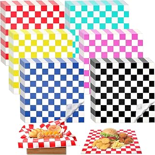 Colarr 1000 Pcs Waxed Paper Sheets Bulk 15 x 15 Inch Large Sandwich Wrapping Papers Checkered Deli Food Basket Liners for Burgers Bread Restaurant Barbecue Picnic(Multicolor)