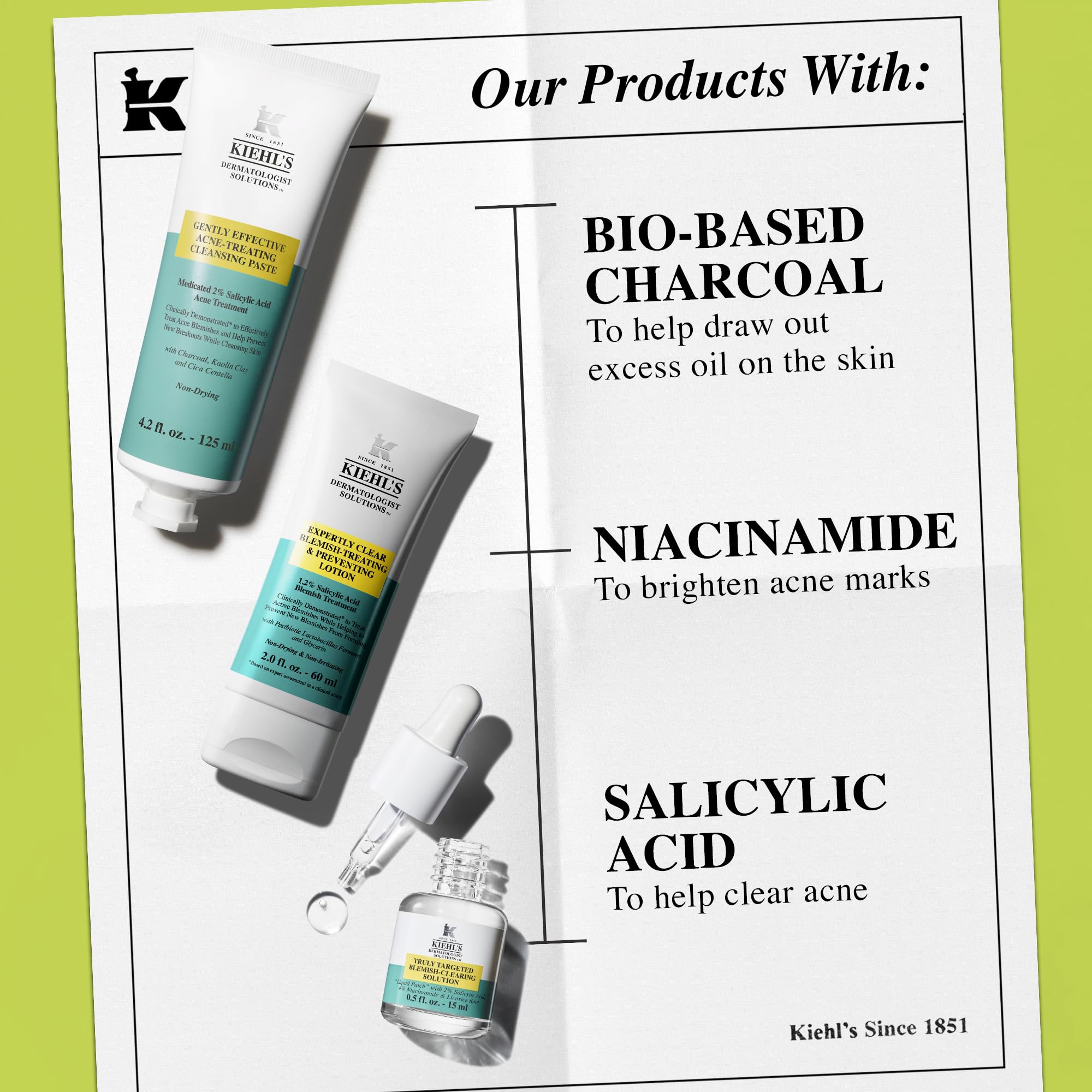 Kiehl's Acne-Clearing Skincare Routine Gift Set with Pimple Patch, 3-Piece