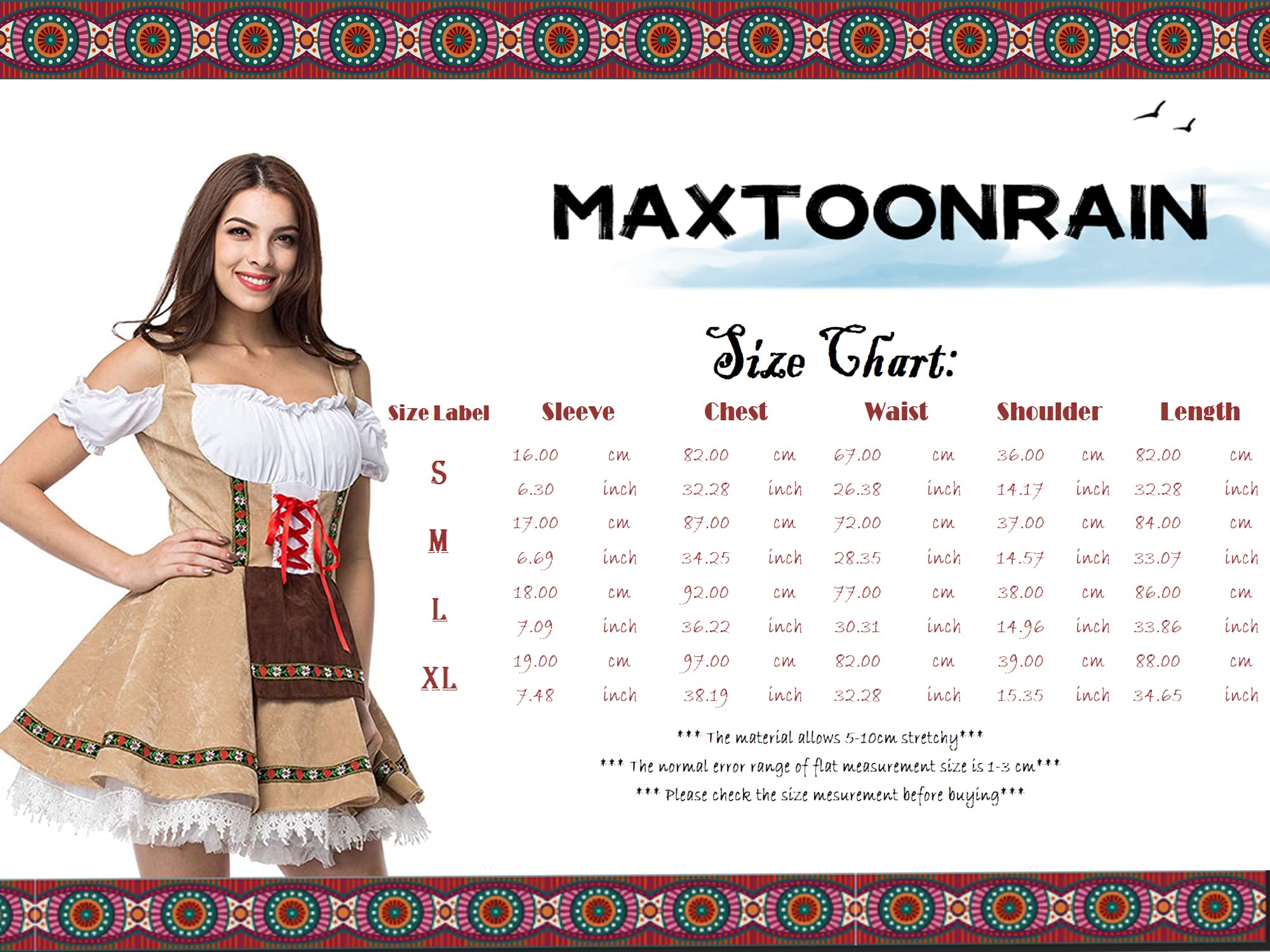 maxToonrain Oktoberfest Outfit Women Pink,Women's German Beer Bavarnian Traditional Short Sleeve Off Shoulders Halloween Costume Fancy Dress for Womens(Green S) - Image 3