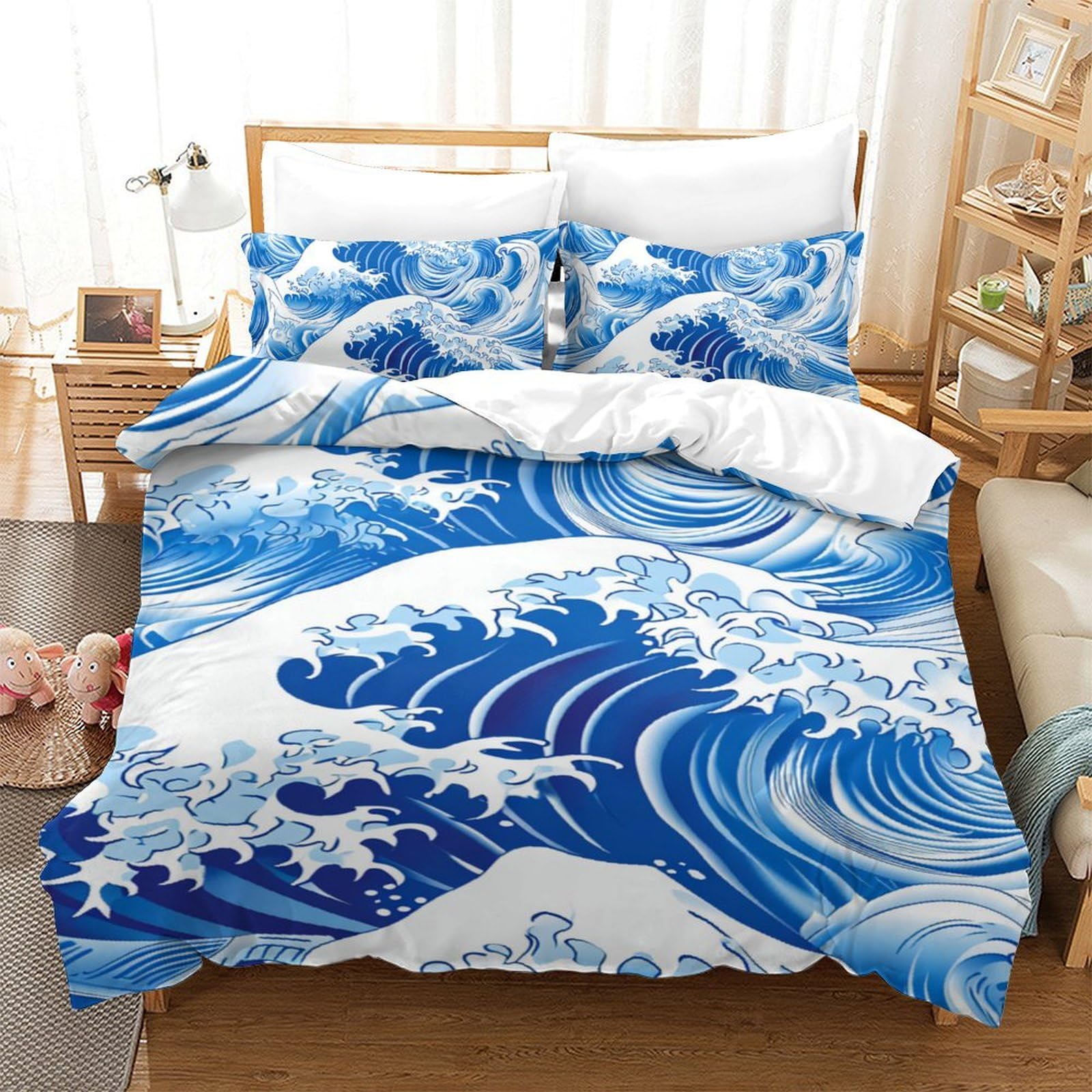 Housse de couette doux contre les allergies parure lit vagues de la mer anti-acariens