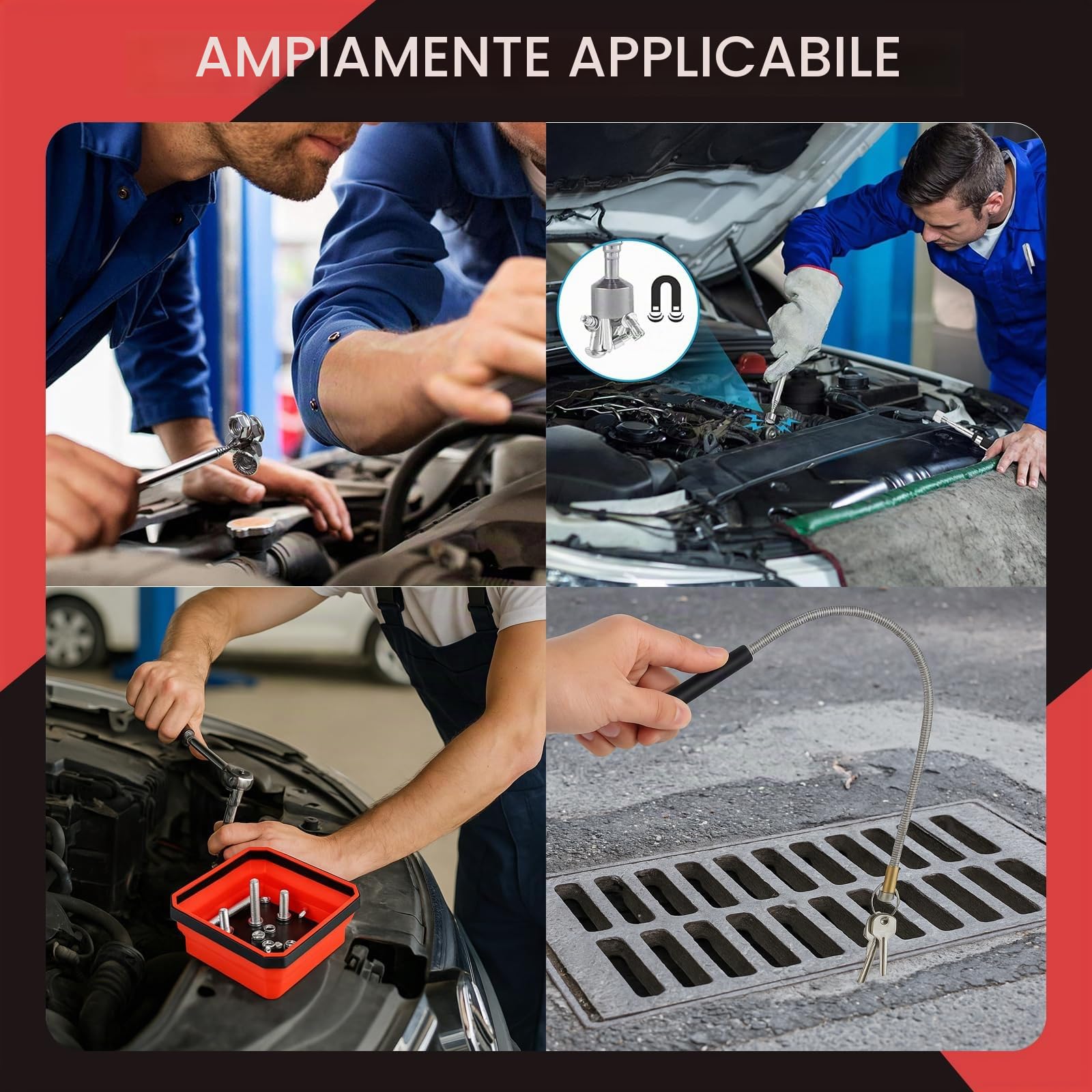 Telescopica Magnetica con Vassoio Magnetico, Calamita Telescopica Sollevatore, Asta Calamita Flessibile Sollevatore Magnetico Pinza per la Presa di Piccoli Pezzi di Auto Oggetti Metallici