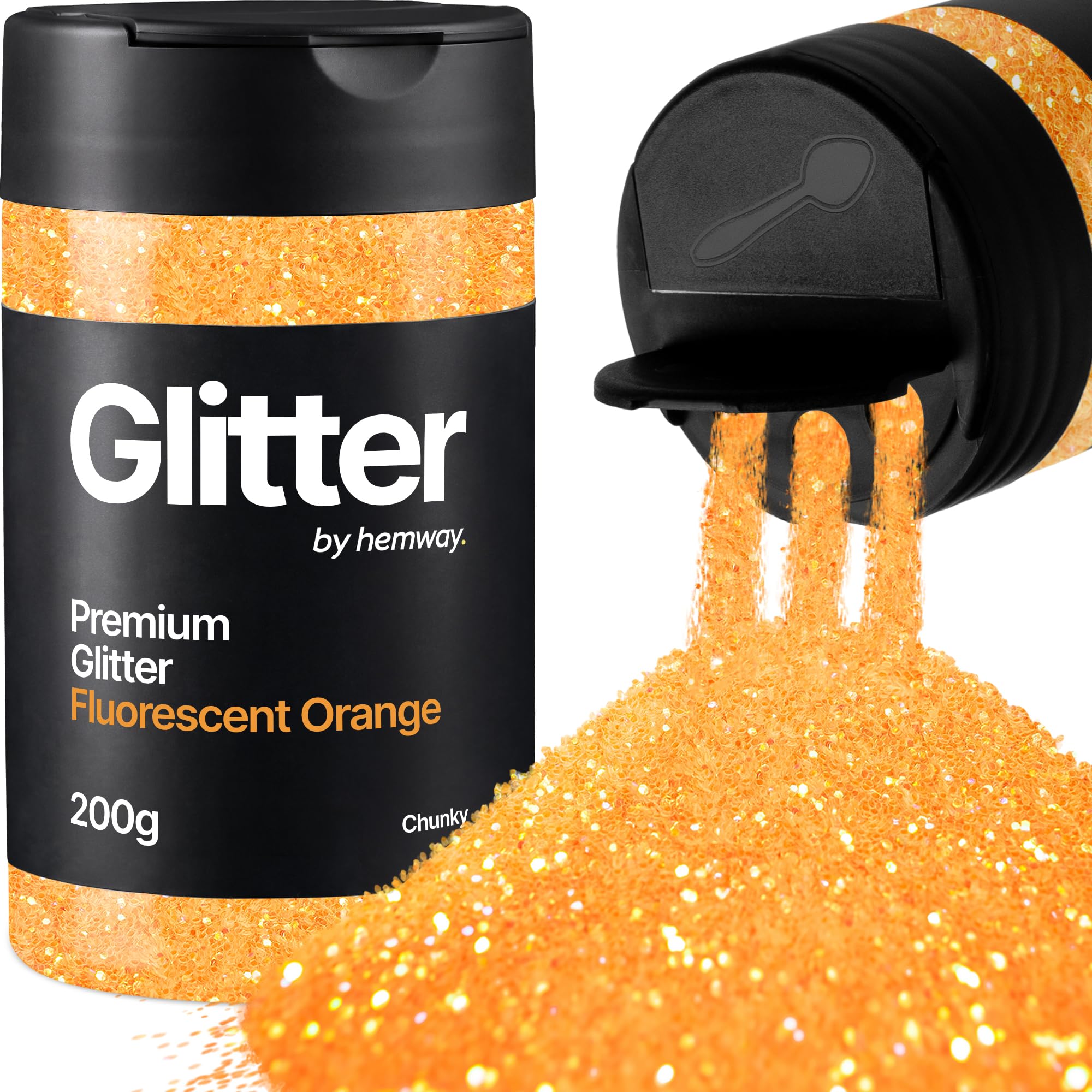 Hemway Fluorescent Orange Glitter Shaker, 200g Chunky Glitter for Crafts Metallic Flake Sequins for Resin & Epoxy Crafts for Decorating, Halloween, Christmas, Nail, Face, Art
