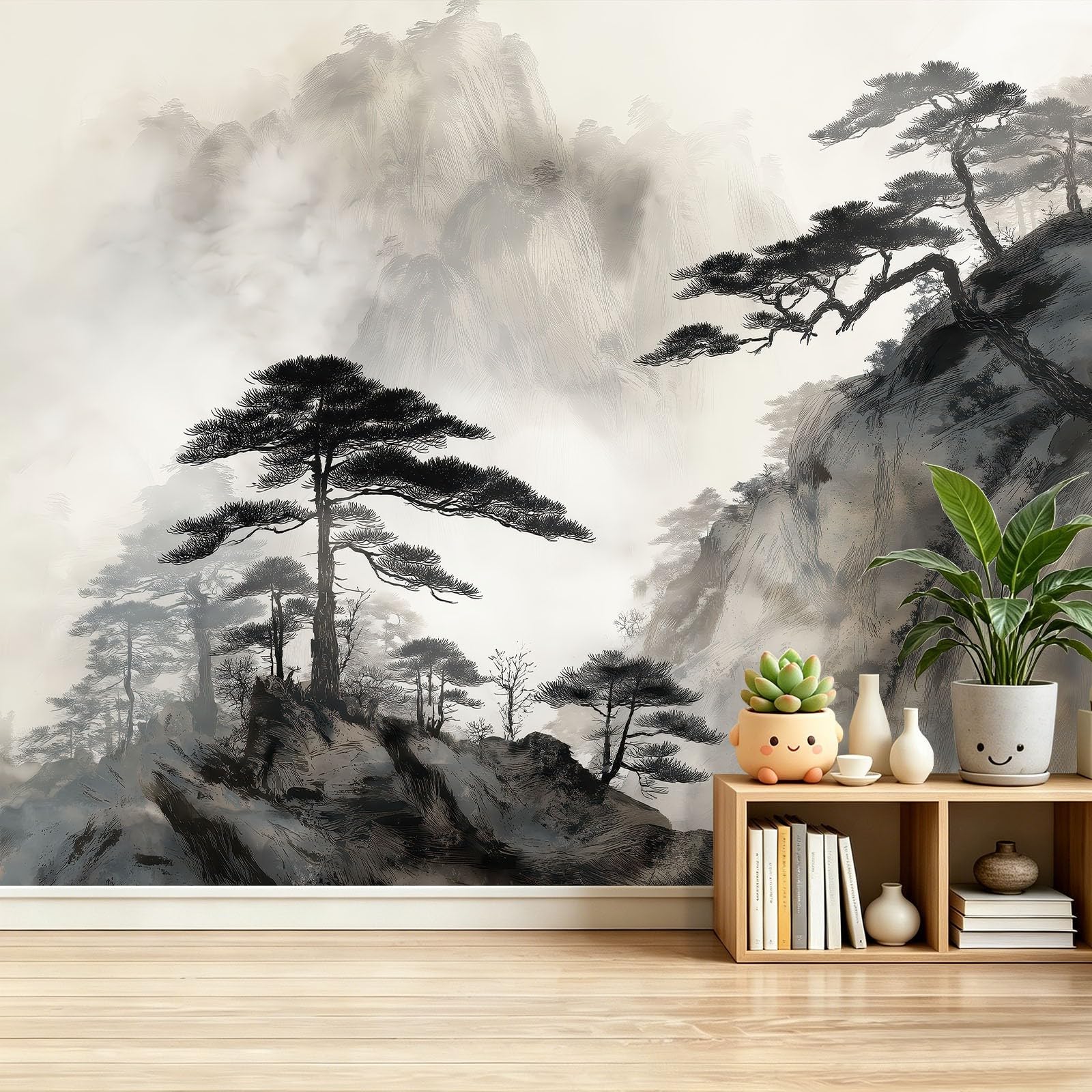 Papier peint panoramique chinois gris clair 200 x 140 cm poster mural moderne