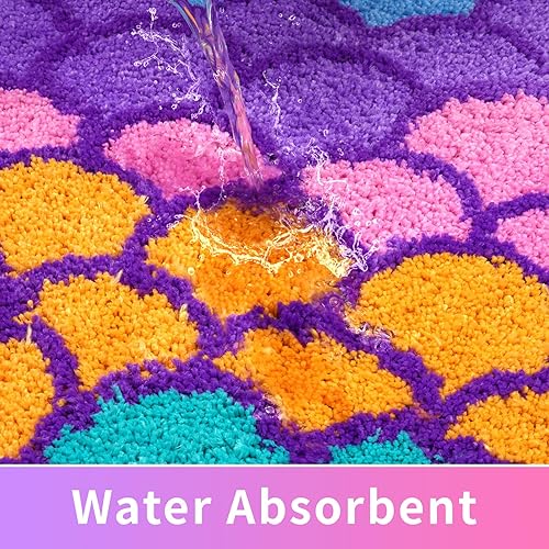 Miniatura 6 de NIGOWAYS Alfombras de baño de sirena, alfombra trasera de goma suave y absorbente, lavable a máquina, para baño, bañera y ducha, color verde púrpura