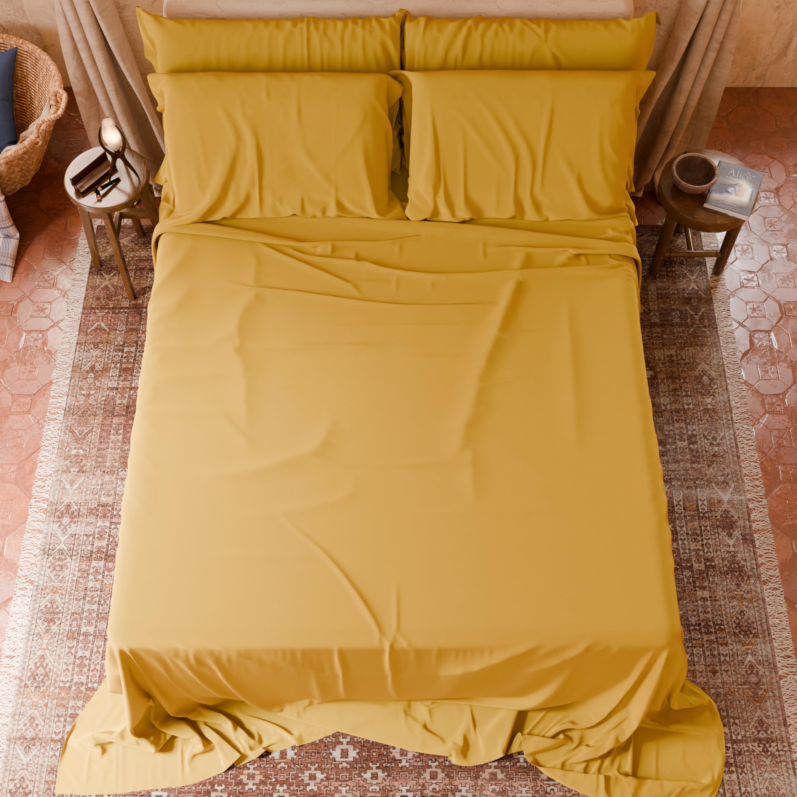 PETTI Artigiani Italiani - Tweepersoons beddengoedset met dubbele volant van satijn, 4-delig, 180 x 200 cm, bedlaken van percal-katoen, hoeslaken, bedlaken en 2 kussenslopen, poeder