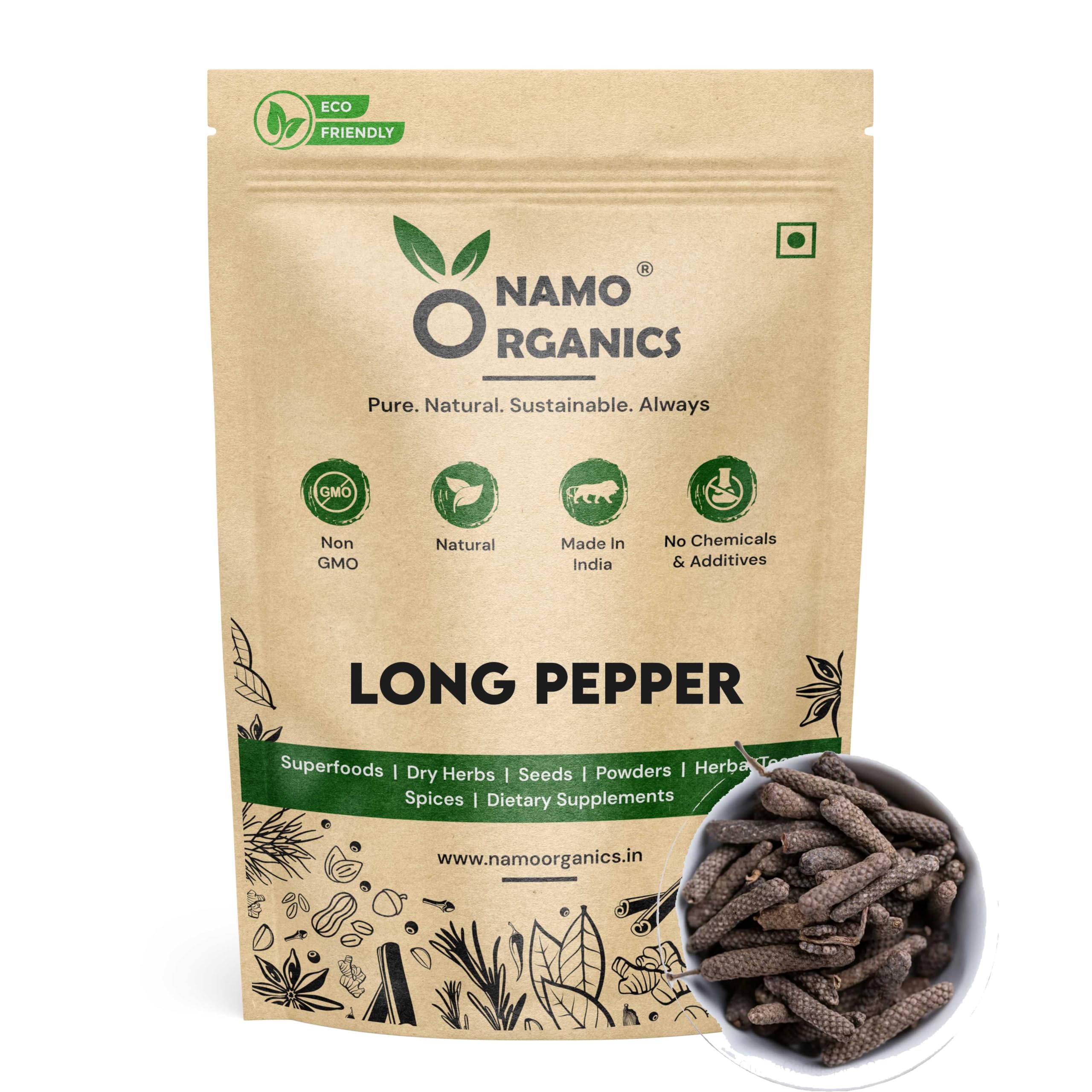 Namo OrganicsWhole Long Pepper - 75 Gm Pipal/Pippali - Jumbo Size Fresh Harvest (75 Gm)