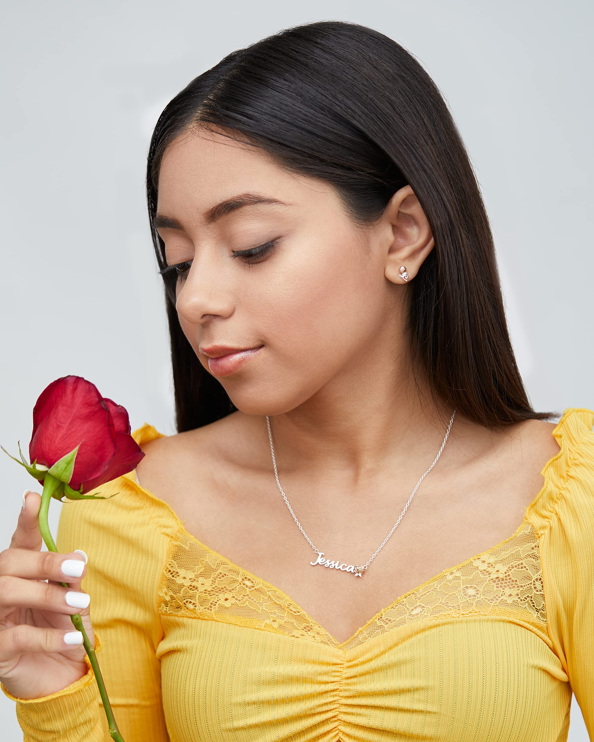 Disney La bella e la Bestia, Orecchini a Bottone Rosa Bicolore in Argento Sterling