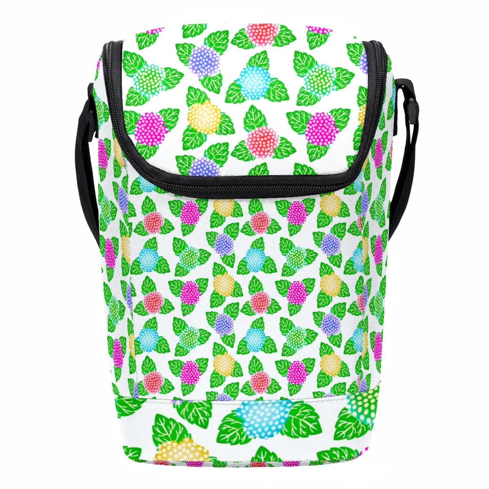 Bolsa de almuerzo con patrón japonés floral verde y morado para mujer