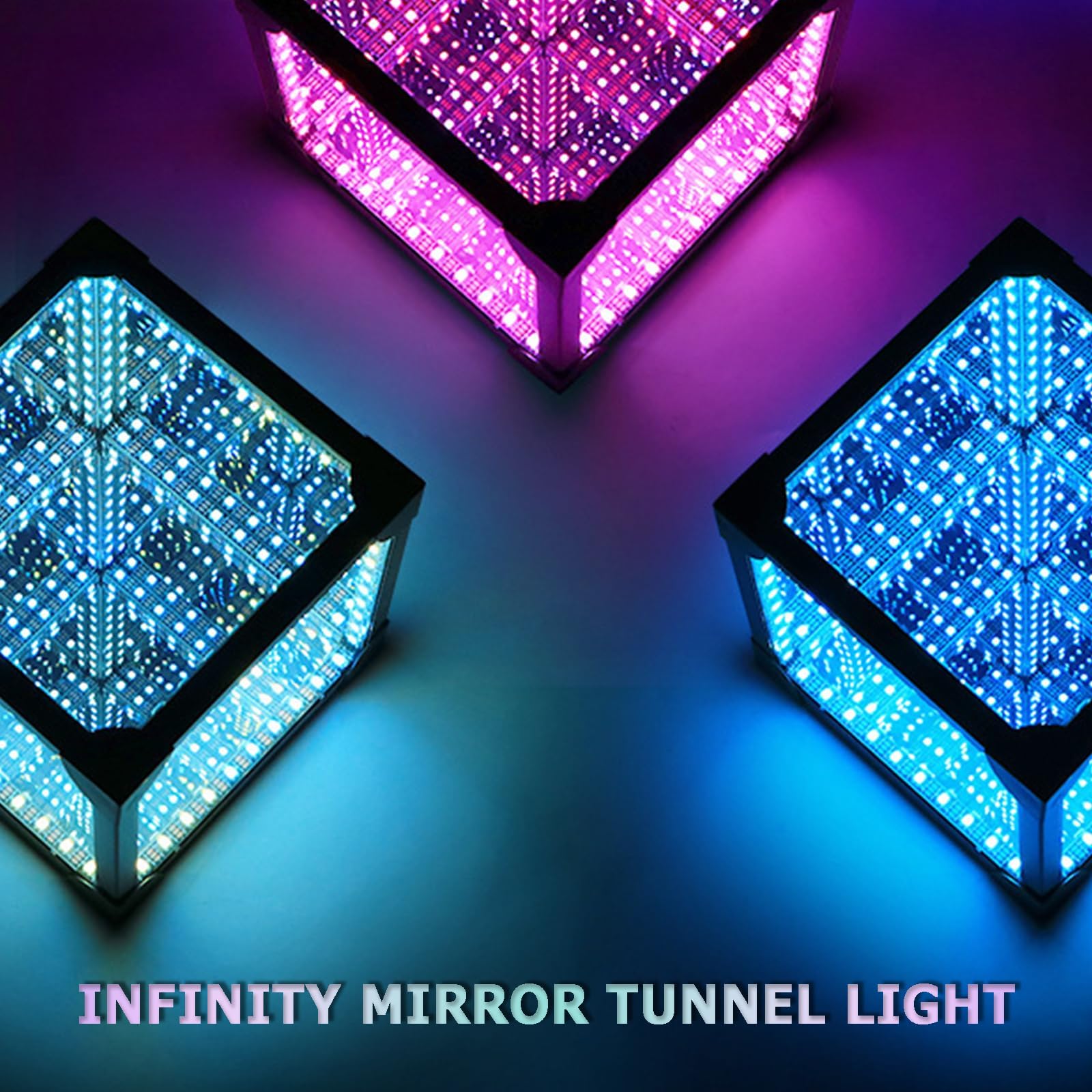 3D Cube LED Infinity Spiegel Tunnel Licht, RGB Sound Reactive Desktop Lampe mit Fernbedienung, Einzigartiges Nachtlicht für Gaming und Dekoration, 15 cm Quadrat