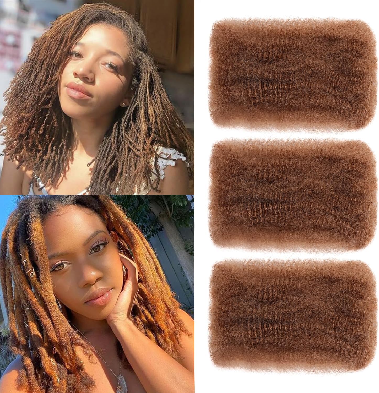 TOOPBIUTI Afro Kinky Bulk Hair 8 Inch Spring Twist Braiding Hair Bulk Locs Dreadlock Extensions Afro Kinky Curly Crochet Braid Hair (30#