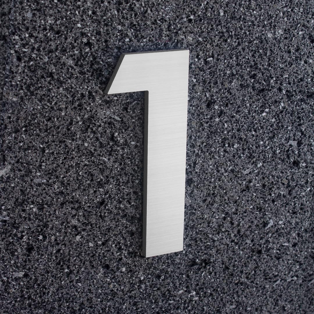 House numbers for outside - 4" tall - self adhesive - modern brushed aluminium - Numeros Residenciales® (1)