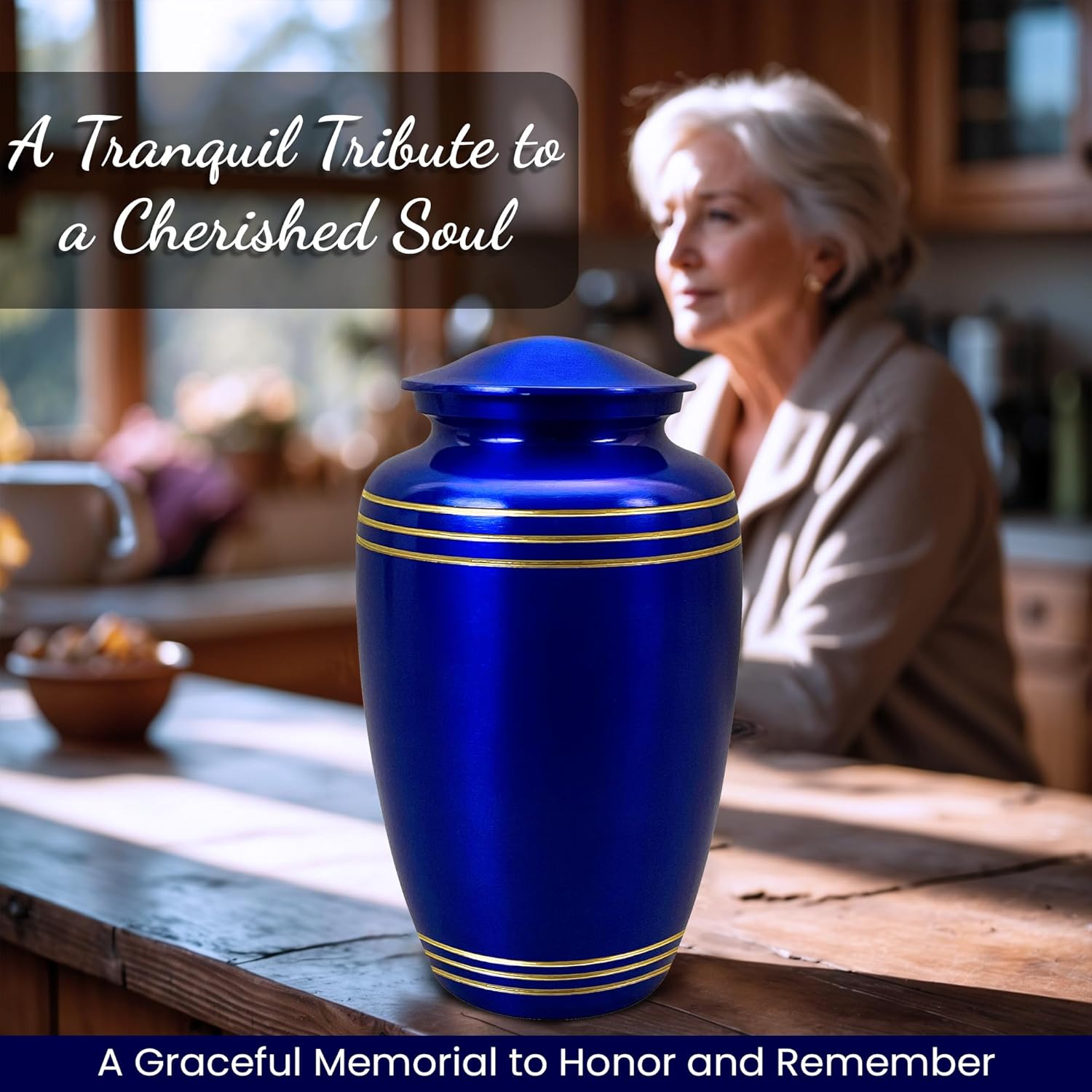Set of 6 Royal Blue Decorative Funeral Urns for Ashes Adult Male & Female Includes 1 Large Urn with 4 Small Keepsakes & 1 Memorial Necklace