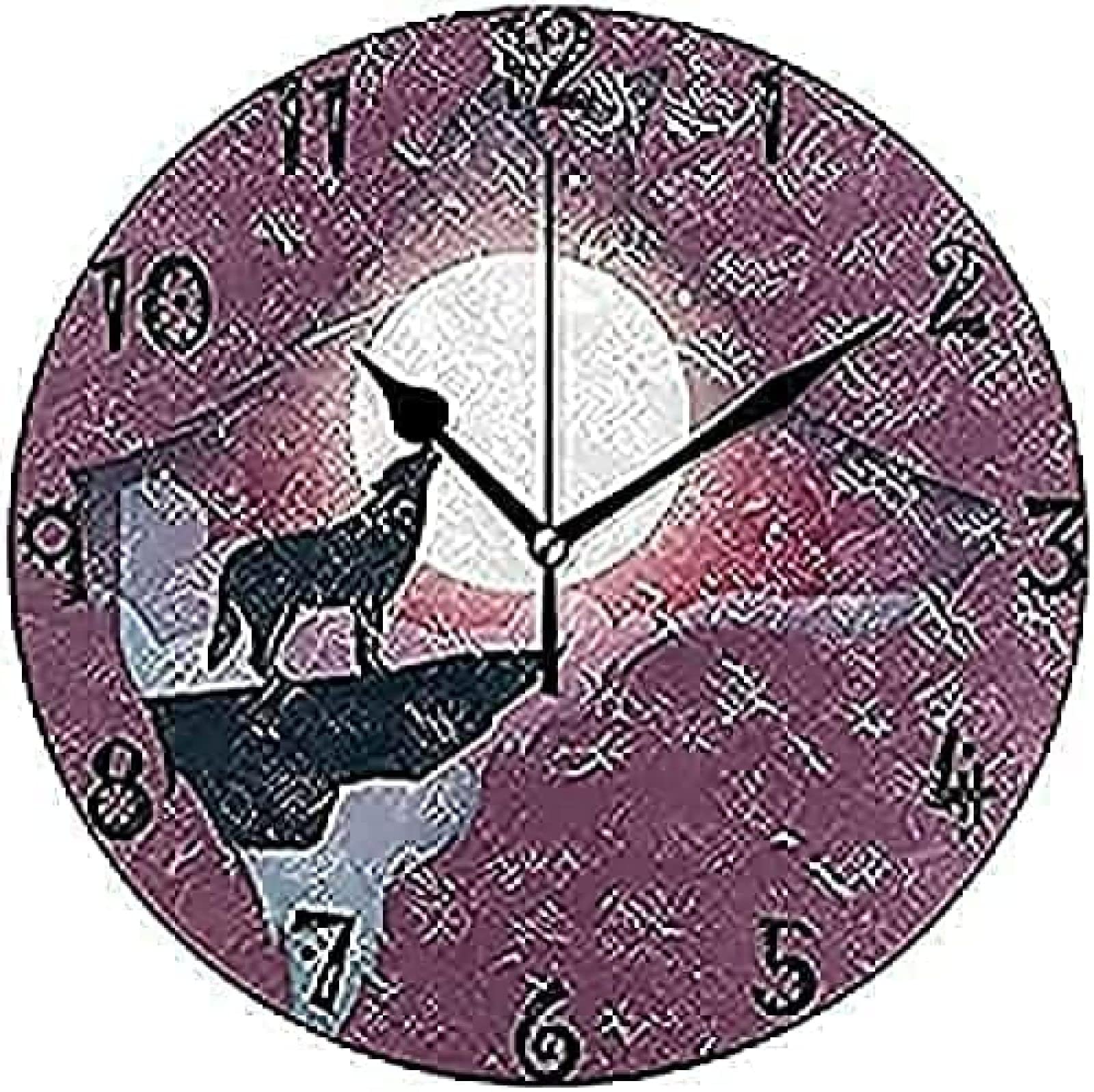 Horloge murale cuisine et bureau loup violet style assiette