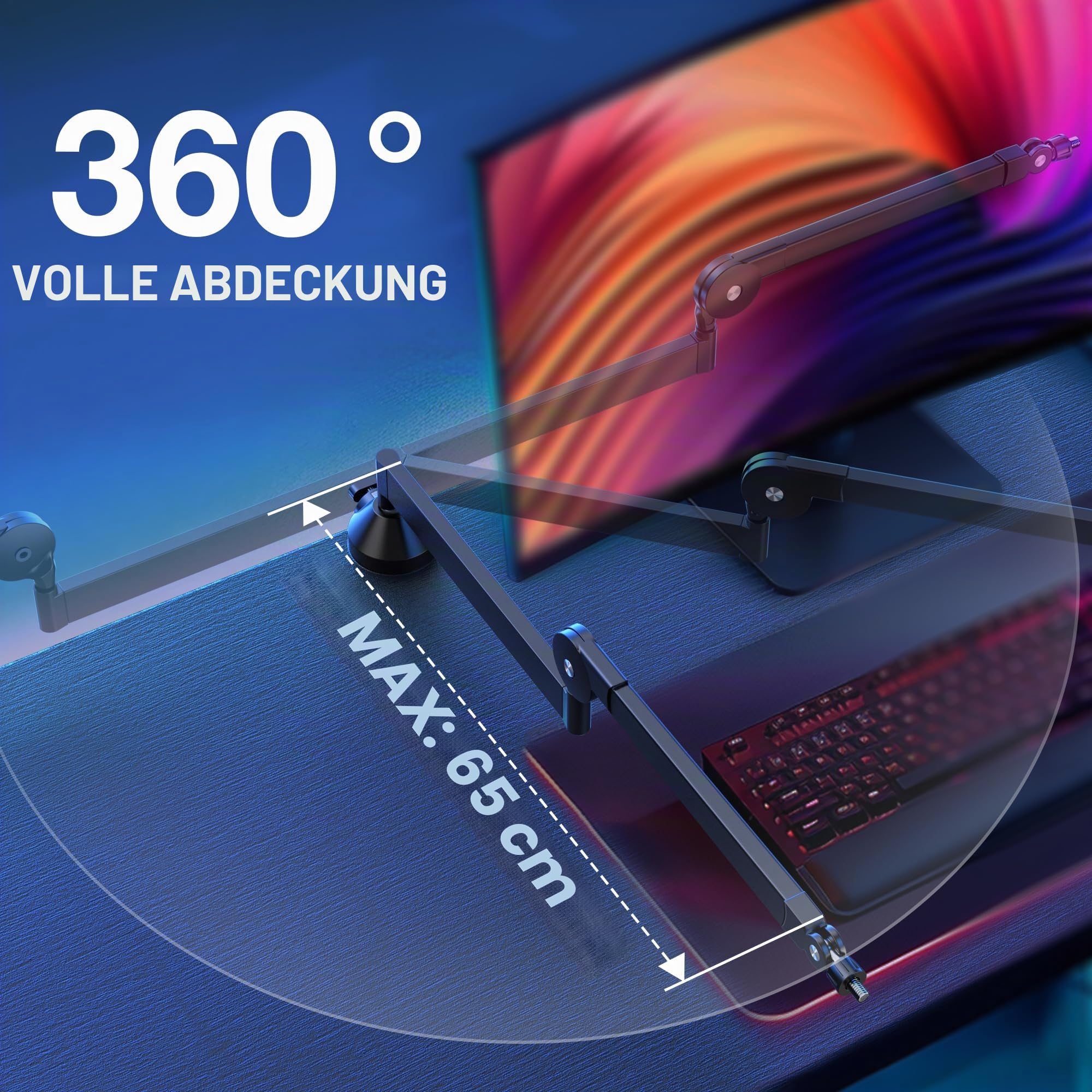 InnoGear Niedriger Profil-Mikrofonarm, 360° Drehbarer Mikrofonständer für Fifine AM8 K669B Blue Yeti HyperX QuadCast SoloCast AT2020, Mit Mikrofon-Clip 3/8 Zoll auf 5/8 Zoll