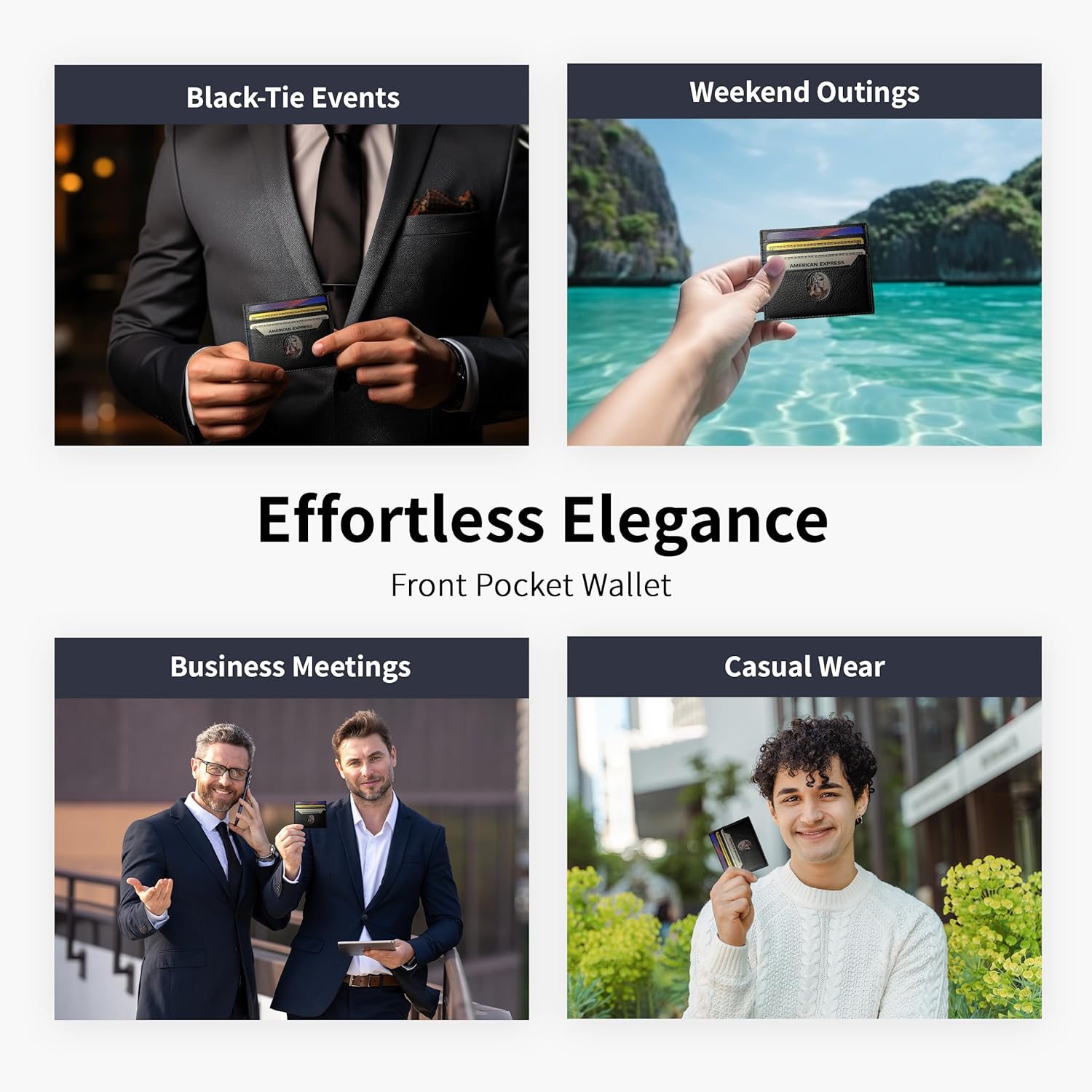 6 Card Minimalist Wallet for Men & Women - Genuine Leather Ultra Thin Black Credit Card Holder - Compatible with Amex Cards - Image 5