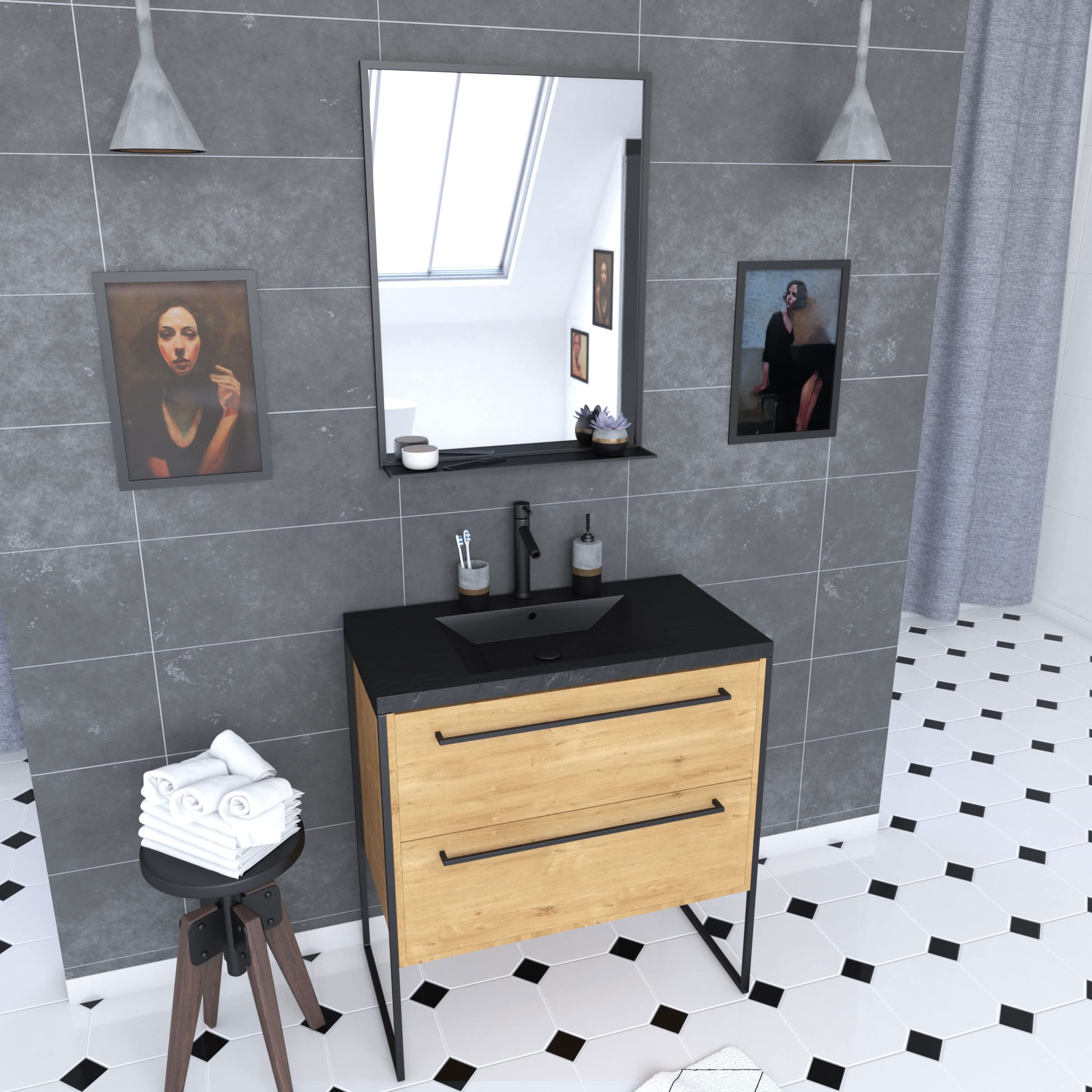 Aurlane PACM106 Structura P106 Bathroom Cabinet with an open drawer