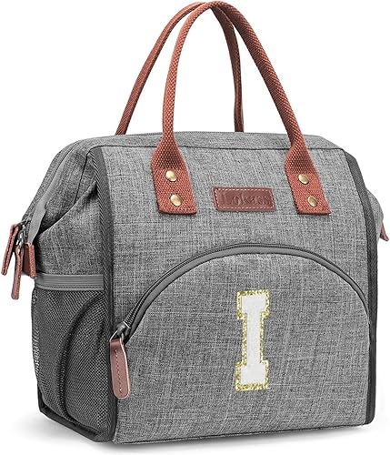 LOKASS Lonchera para mujeres, bolsa de almuerzo aislada con inicial para adultos, bolsa de almuerzo reutilizable para el trabajopicnic, regalos