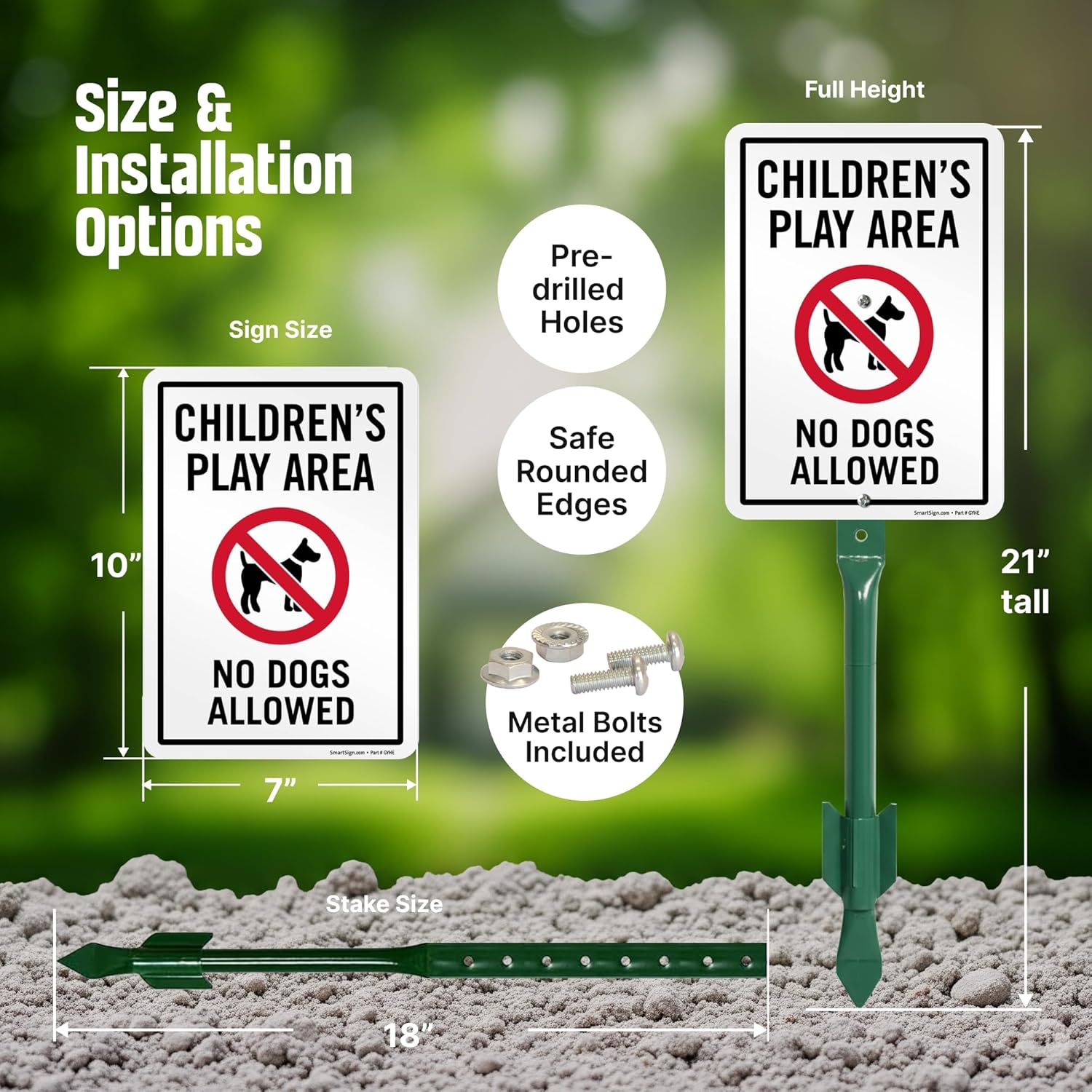 SmartSign 10 x 7 inch “Children's Play Area, No Dogs Allowed” LawnPuppy Yard Sign and 18 inch Stake Kit, 40 mil Laminated Rustproof Aluminum, Red/Black on White, Set of 1