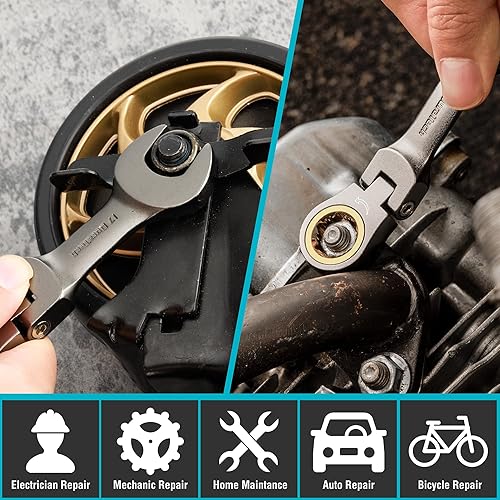 Miniatura 7 de DURATECH Juego de llaves de trinquete antideslizantes de cabeza flexible de 12 piezas, juego de llaves combinadas, métricas, 0.315-0.748 in, 72