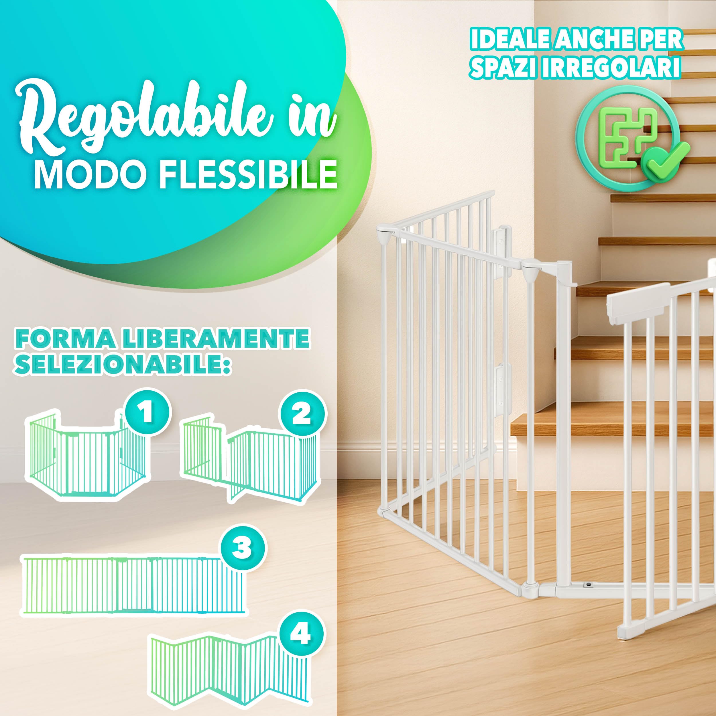 KIDUKU® Barriera di sicurezza 300 cm per Bambini e Animali | Cancelletto Griglia di Sicurezza per Camino - Preassemblato | Barriera Protettiva Pieghevole per Porte o Scale - 5 Pannelli