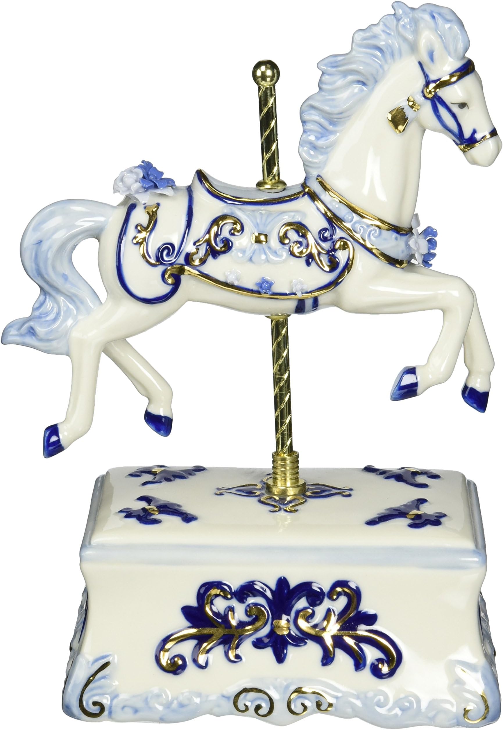 CG Cosmos 80111 Fine Porcelain Carousel Horse Musical Figurine, 8-1/2-Inch, Blue