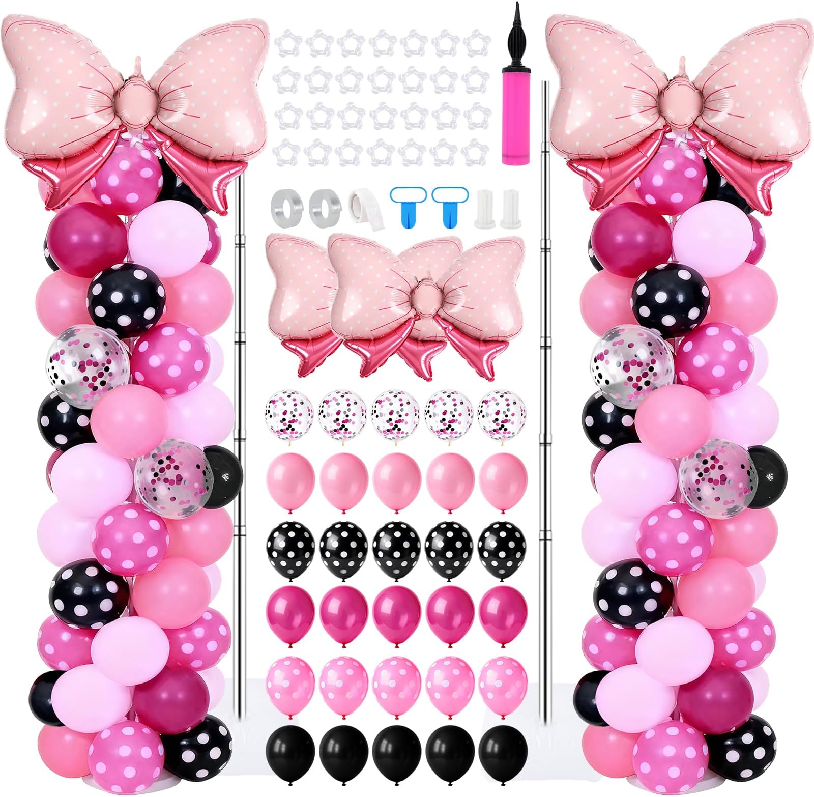 2 Set Adjustable Mouse Theme Birthday Balloon Column Stand Kit Polka Dot Pink Black White Balloons Arch Garland for Christmas Baby Shower Girl Birthday Party Decorations Supplies