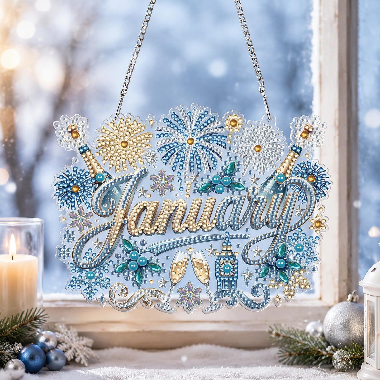 CustmArti DIY Diamond Art Malen nach Zahlen Set 12 Monate Motive Wanddekoration Anhänger aus PET Material Unregelmäßige Form Kristall Diamanten Painting Home Decor-12 months