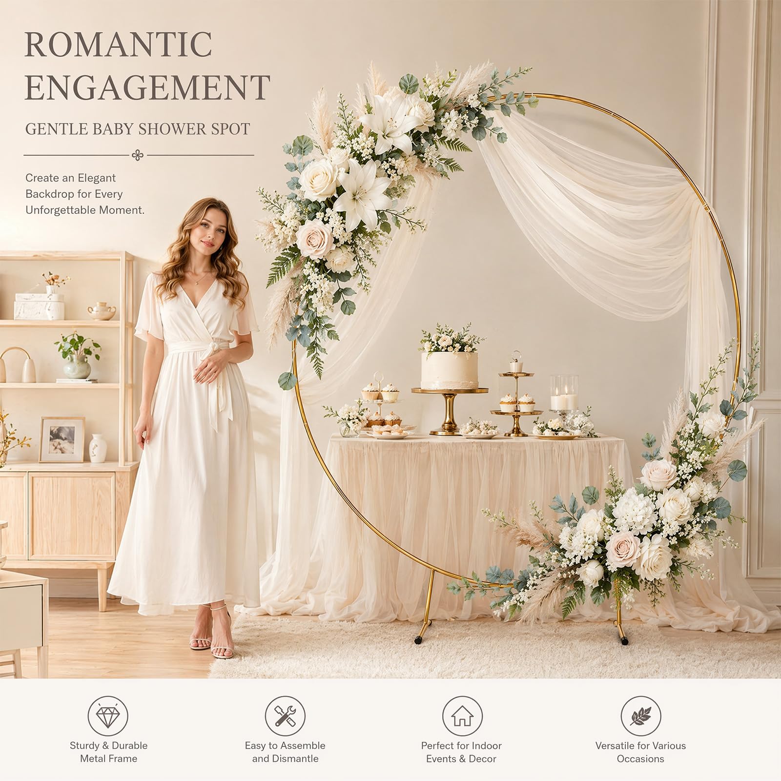 Arco per palloncini da 2,2 m, in metallo, robusto telaio con sacchi d'acqua e picchetti, set per palloncini fai da te per matrimoni, compleanni, feste e decorazioni per arco d'uva