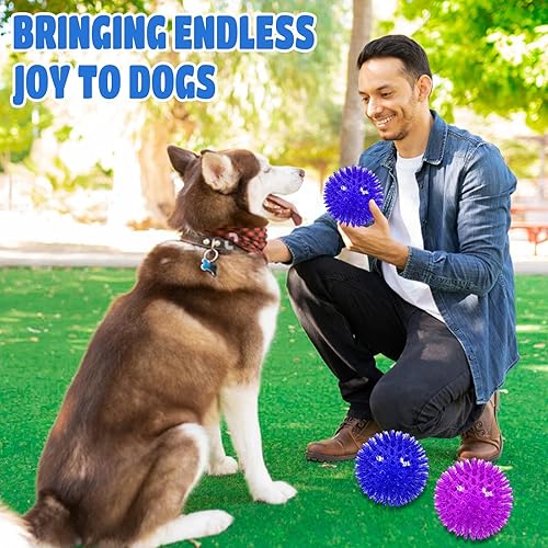 Miniatura 7 de JLVAUVT Pelotas de perro chirriantes iluminadas de 4.5 pulgadas bolas LED para perros masticadores agresivos, juguetes masticables para dentición -