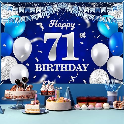 Vista 279 de Cartel de feliz cumpleaños número 31, globos azul marino, bandera de confeti a rayas, puntos de luz, saludos a 31 años, decoración temática