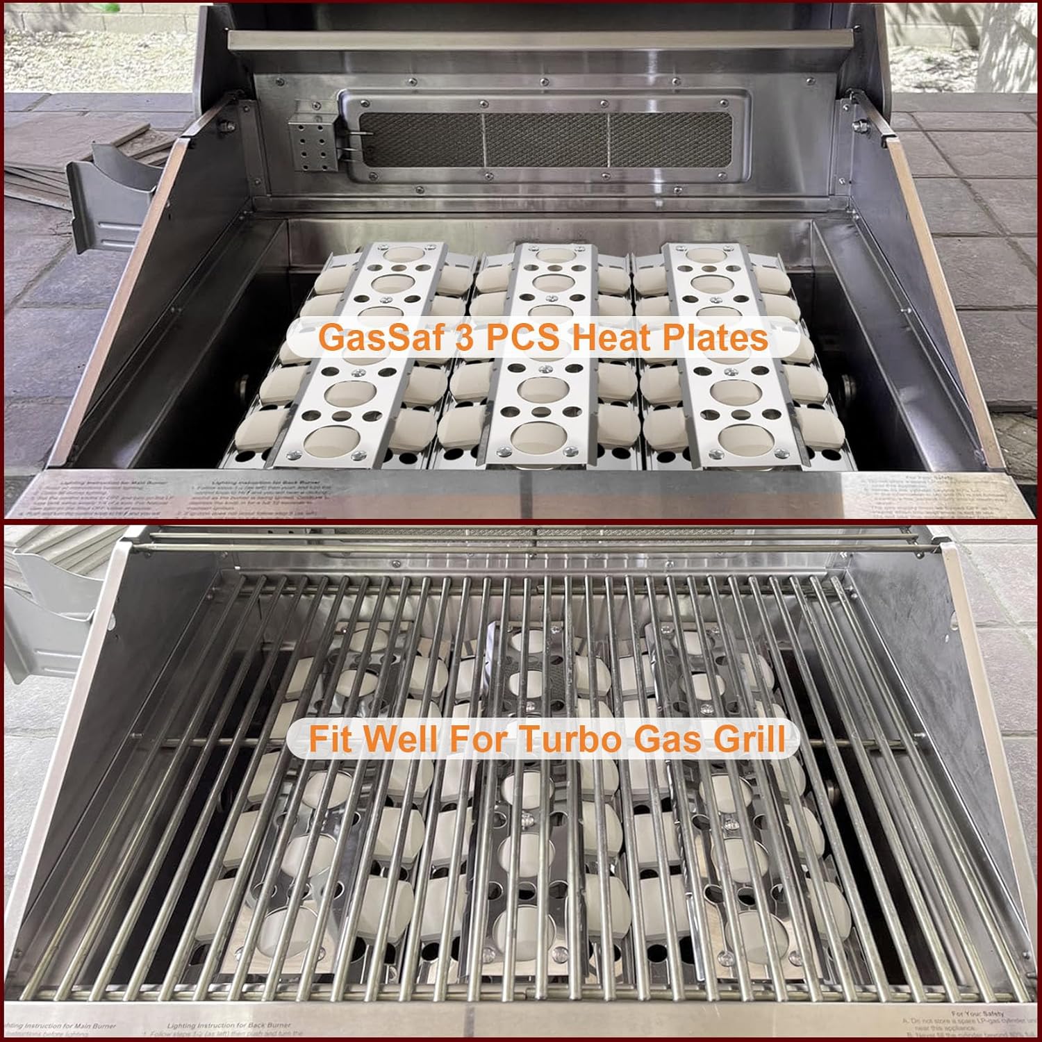 GasSaf Heat Plate for Select Turbo Gas Grill Replacement Parts, 16.5 inch Stainless Steel Briquette Trays for BBQ Galore Grand Turbo STS, Elite, Classic Grill Parts, 3-Pack Heat Trays(16 1/2 x 6 1/2)