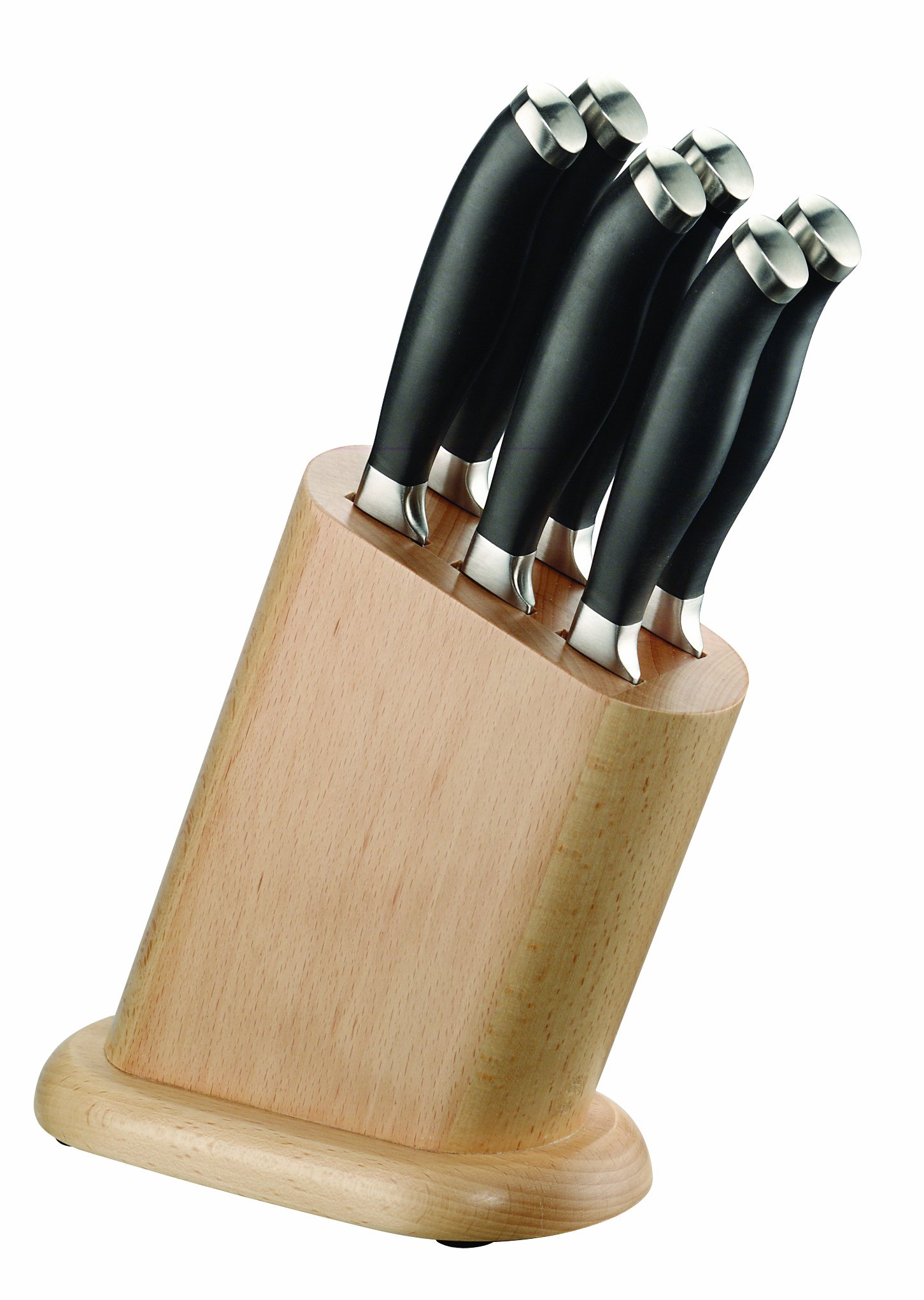 PINTINOX Professional Set 6 Coltelli da Bistecca Senza Sega in Acciaio, con Ceppo Portacoltelli