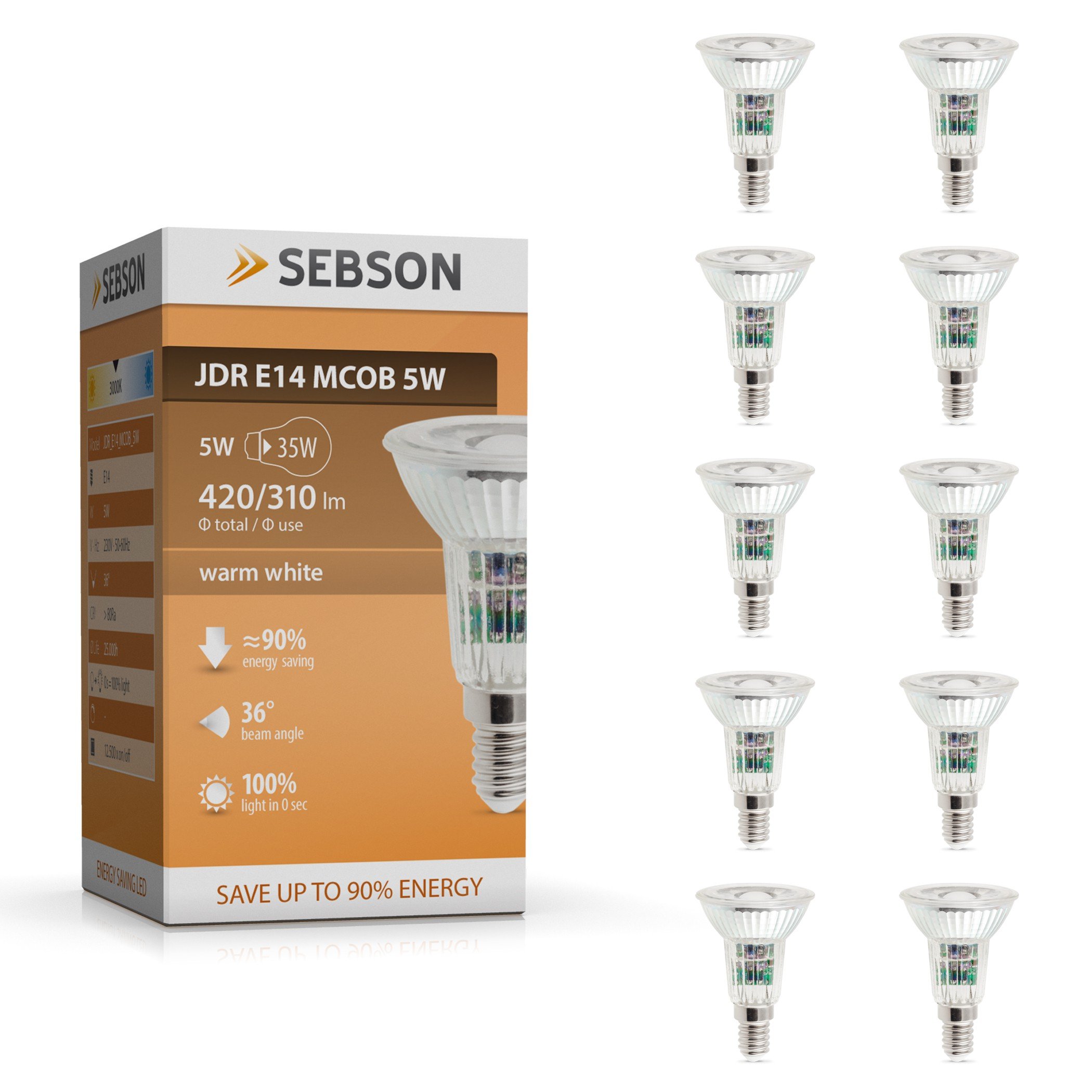 SEBSON E14 LED Lampe 5W COB, ersetzt 50W Halogen, 420 Lumen, warmweiß, LED Spot 46°, Leuchtmittel Strahler 230V, nicht dimmbar, 20er Pack
