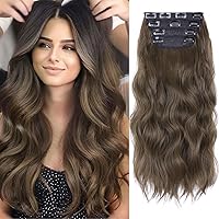 Vista 1 de 4 extensiones de cabello sintético con clip, extensiones de cabello rizado de 20 pulgadas de largo con clip (color: marrón medio)