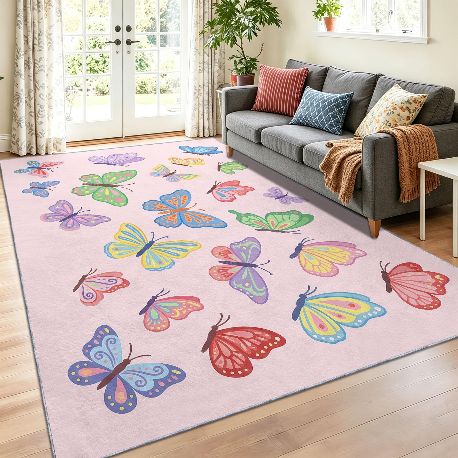 Traumhafte Illustration Style Rosa Kurzflor Teppich, 120 x 180 cm