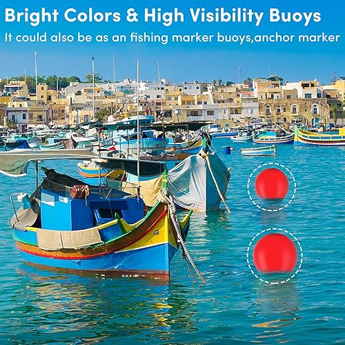 Miniatura 5 de Boat Buoy Ball,10" 12" 15" Dia Vinyl Inflatable Mooring Buoy with Needles and Pump, Fender Ball Round Anchor Buoy for BoatYacht, Round Boat Mooring