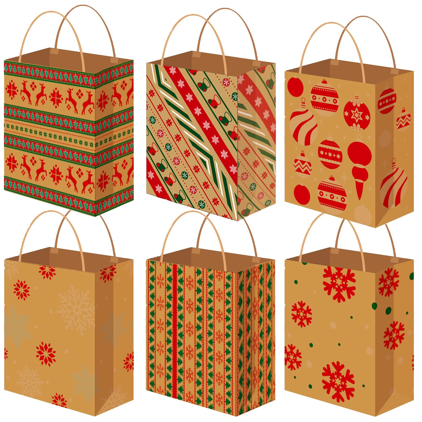 JOSHRUM 36 Pack Christmas Kraft Gift Bags for Present Wrapping, Holiday Paper Goody Gift Treat Candy Bags for Xmas Decor Supplies Classrooms Wedding