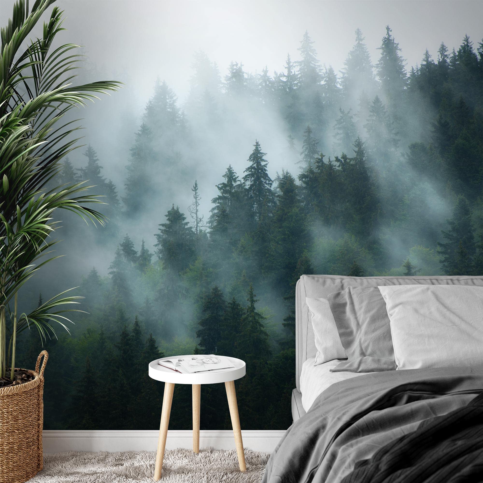 Runa Art Fototapete Wald Nebel 352 x 250 cm Vlies Tapeten XXL Moderne Wandtapete Wohnzimmer Schlafzimmer Grün 9552011a