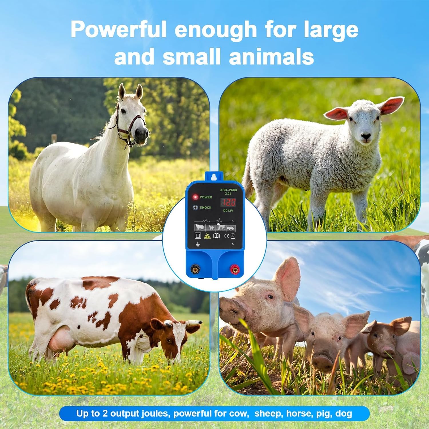pastor electrico ,10KM cerca eléctrica Controlador de 2J / 10,5 kv, fuente de alimentación de valla eléctrica enchufable para prevención de vida silvestre, granjas, aves de corral, jardines