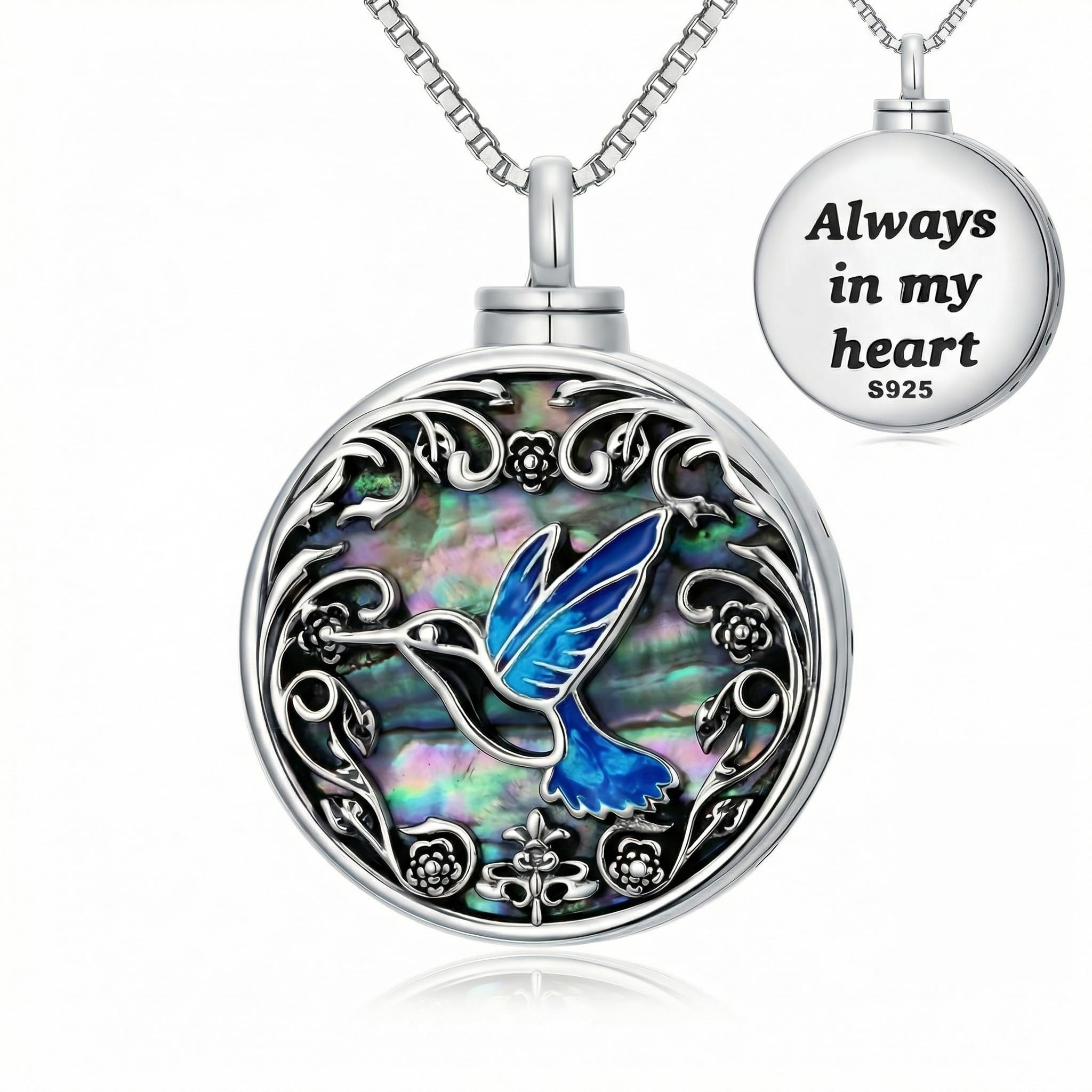 JKR Collana con ciondolo a forma di farfalla, libellula, coccinella, ape, colibrì, per ceneri da donna, in argento Sterling, con conchiglia di abalone, gioiello commemorativo per cremazione con imbuto