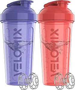 -2 Pack- 28 oz Protein Shaker Bottles for Protein Mixes - 2x Wire Whisk | Leak Proof Shaker Cups for Protein Shakes and Pre Workout | Protein Shaker Bottle Pack (Pink/Purple)