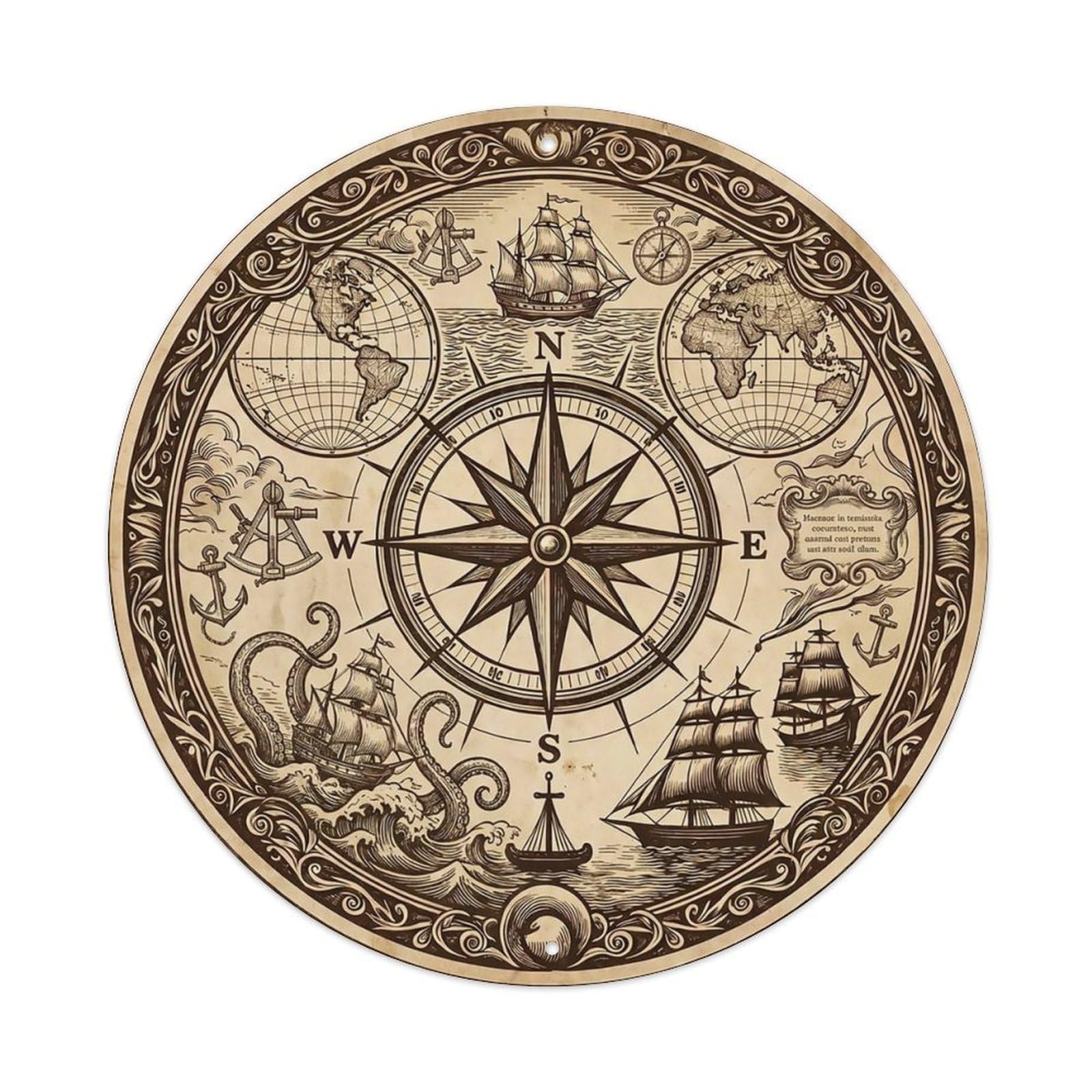 Vintage Nautical Compass World Map Explorer Journey Metal Tin Sign
