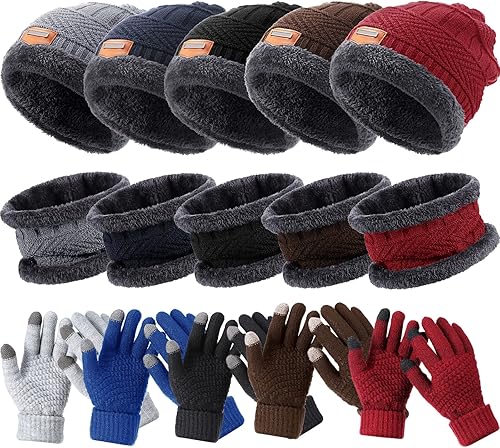 Gorro de punto de invierno, calentador de cuello, guantes de pantalla táctil, gorro de punto de forro polar, bufanda de bucle circular, guantes de