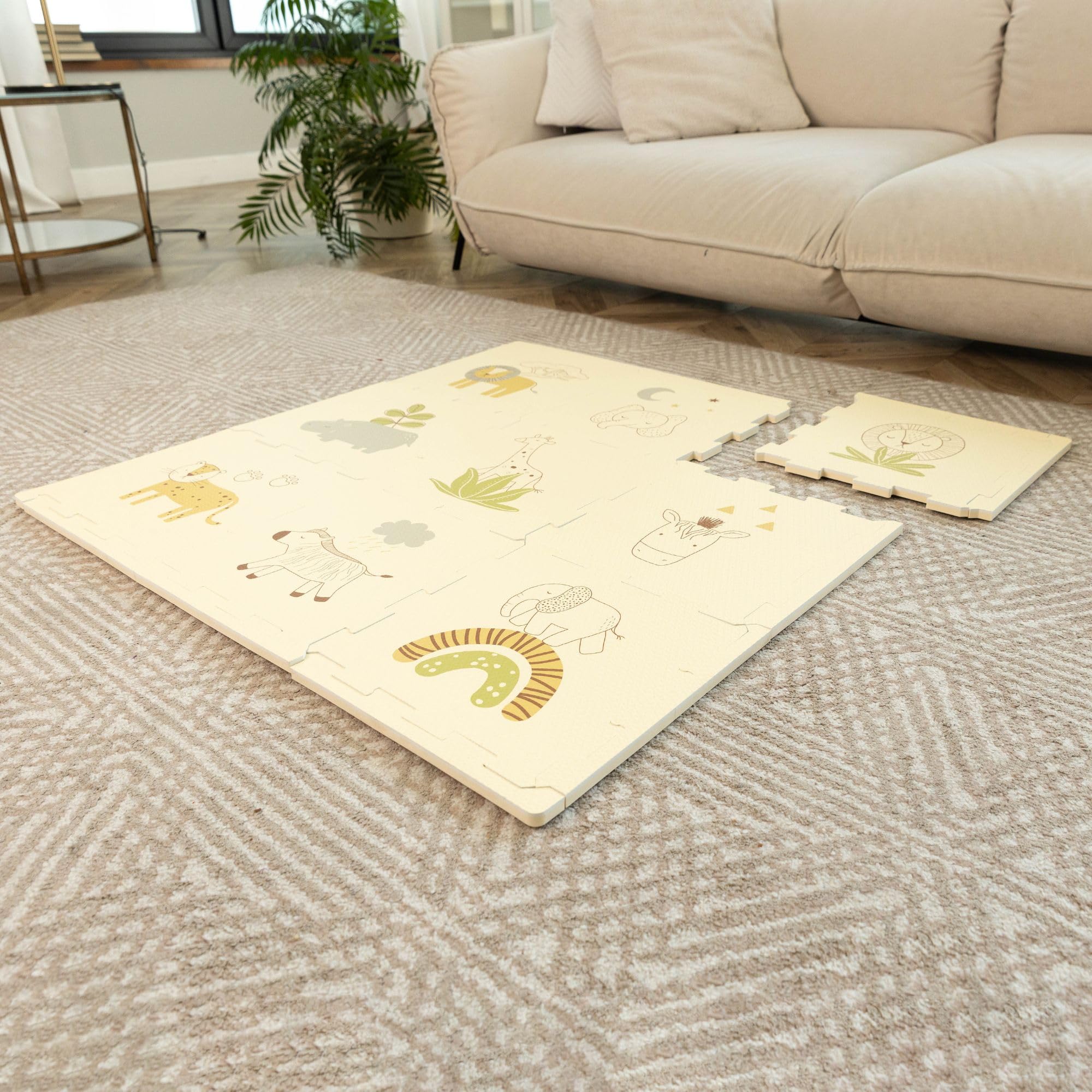 Hakuna Matte Elegante tappeto puzzle per neonati 0, 9x0, 9 m - 9 pannelli 30x30 cm con animali e 12 bordi - Tappetino da gioco più spesso del 20% in confezione riciclabile - atossico e inodore | 9 pannelli da 30 x 30 cm, tappetino da gioco 20% più spesso