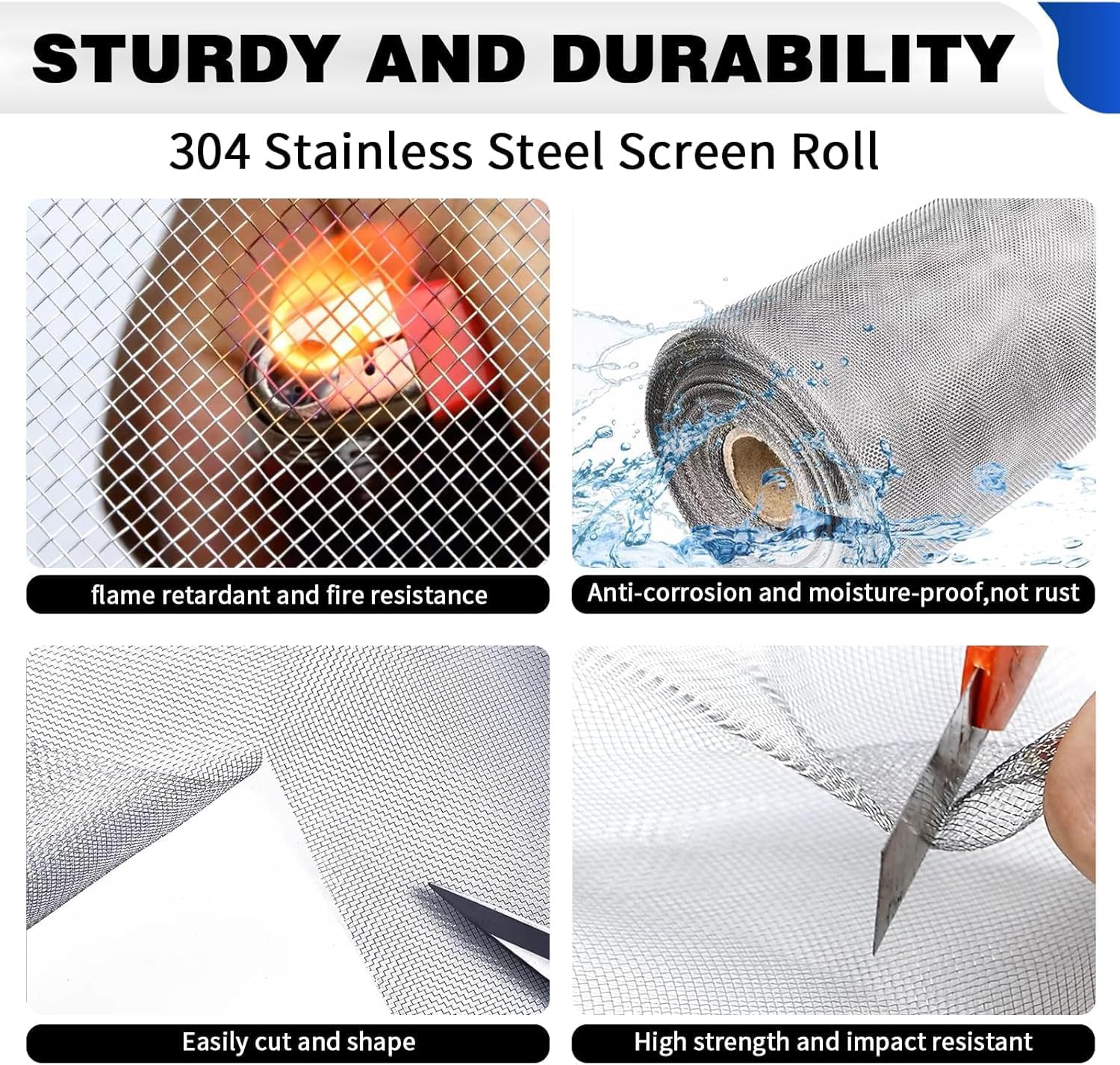 304 Stainless Steel Window Screen Mesh Roll, 36 inch x 98 ft Window Screen Mesh, Stainless Steel Wire Mesh Screen for Door Porch Patio