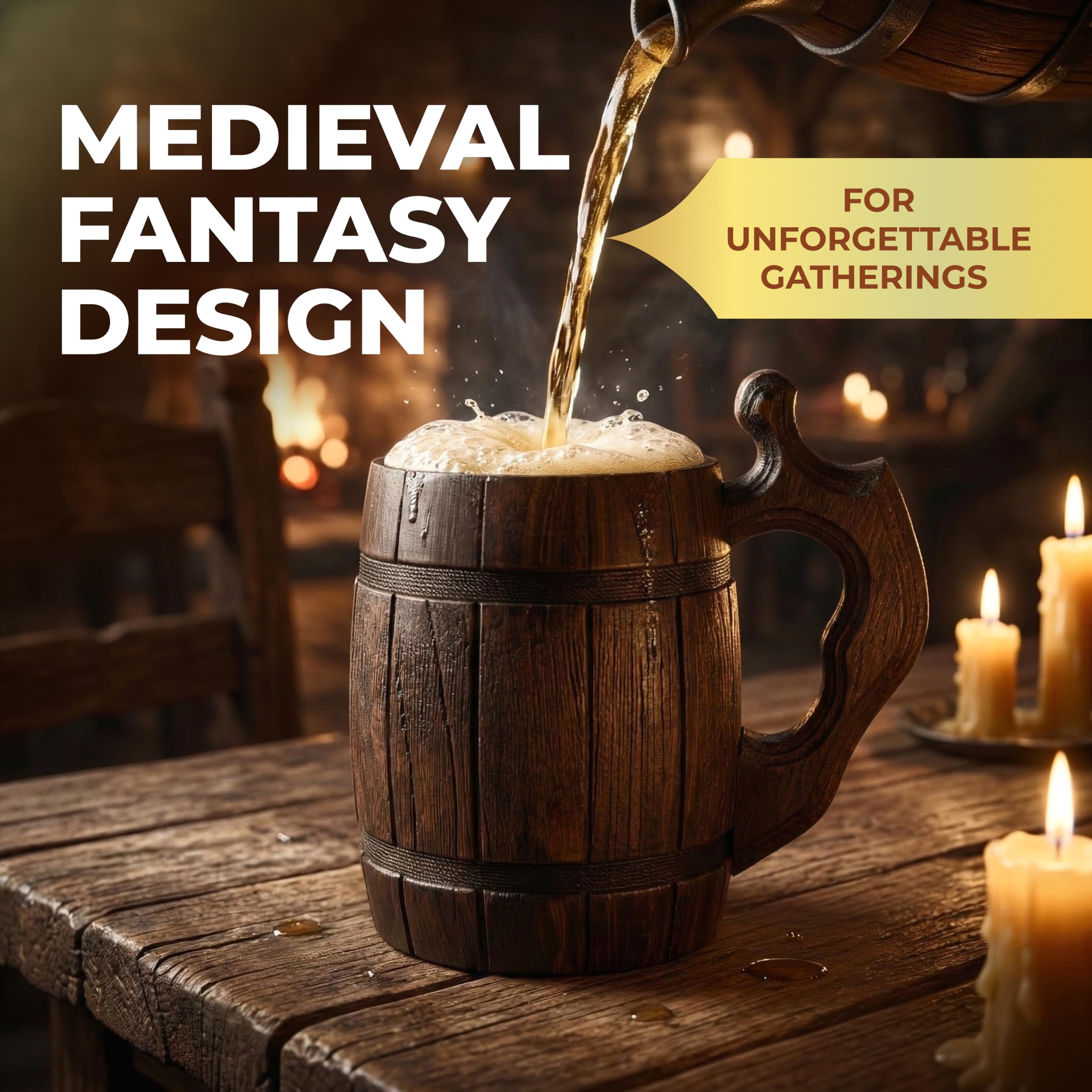 Juego de 6 tazas de cerveza hechas a mano de madera de acero inoxidable natural para hombre, diseño de barril redondo marrón