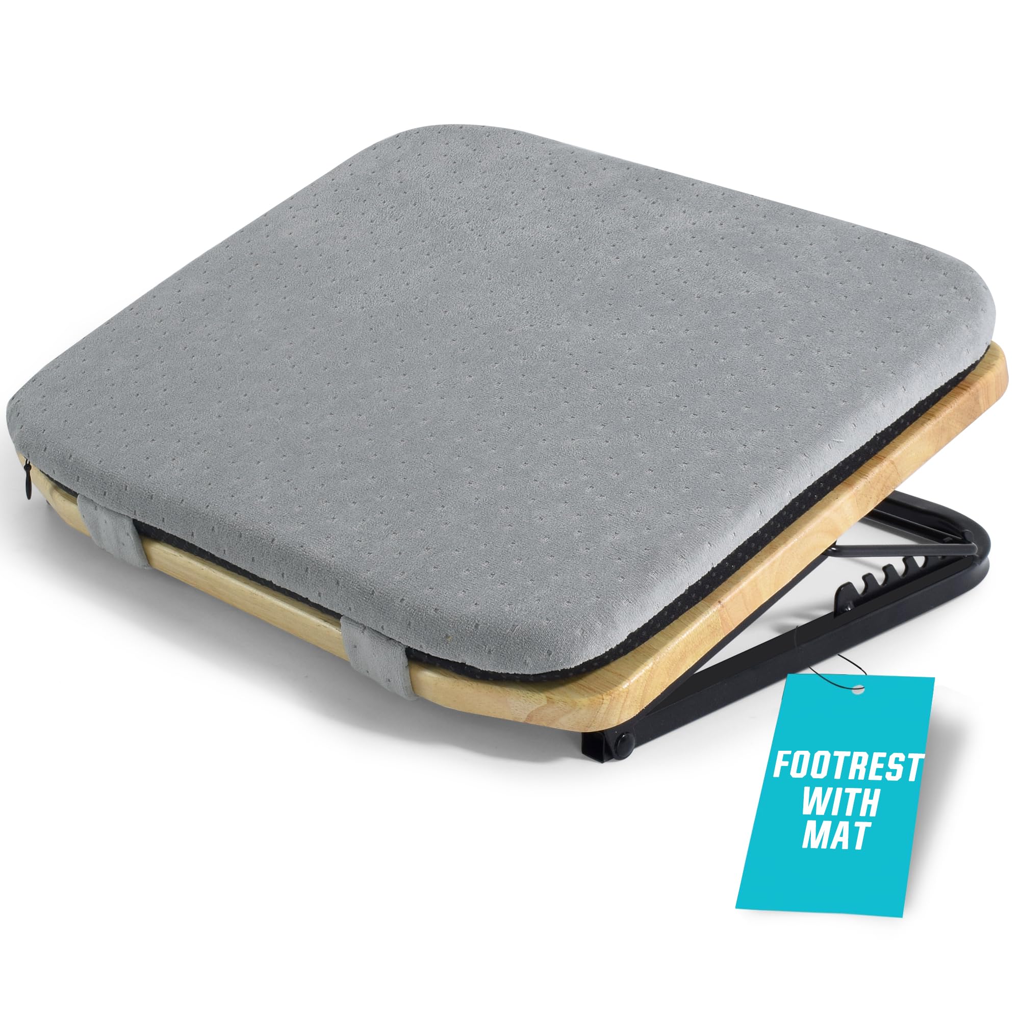 Reposapies de Oficina Madera con 7 ángulos ajustables, Reposapiés ergonómico con relleno de espuma viscoelástica para debajo del escritorio, Reposapiés de madera para debajo del escritorio con alfombr